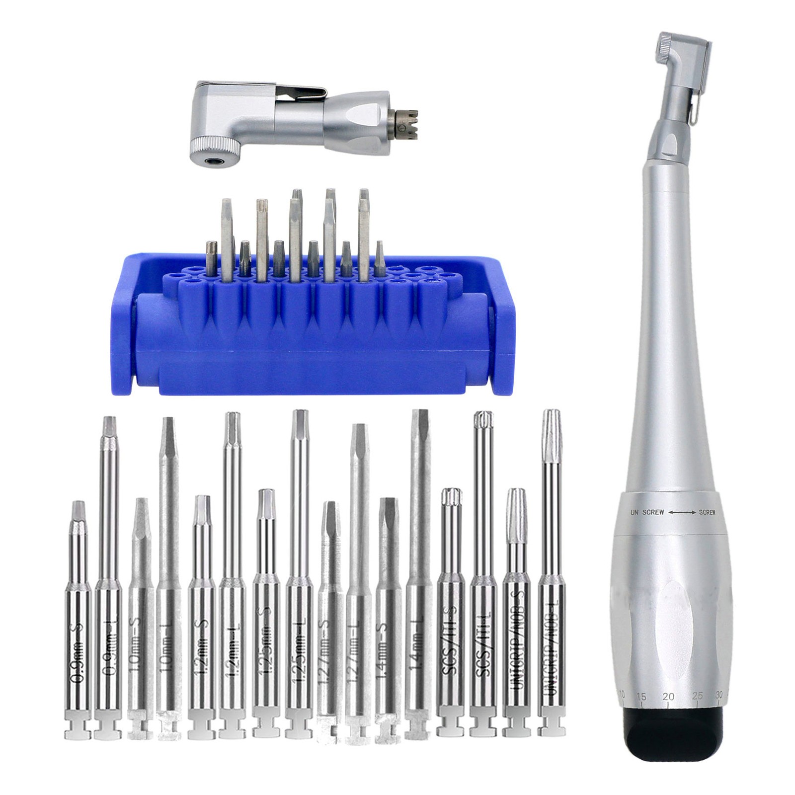 Dental Universal Implant Kit Torque Wrench Contra Angle & 16pcs Drivers Silver