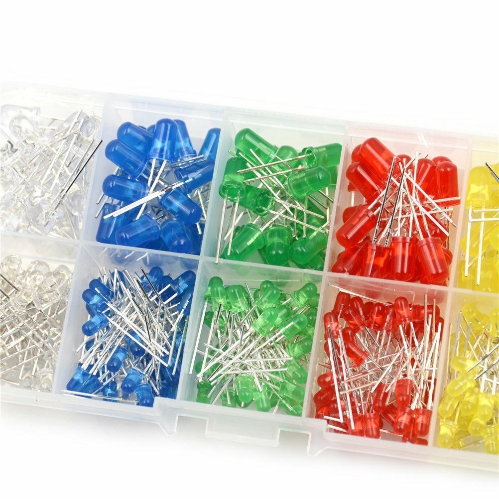 300Pcs 5mm 3mm LED Light Kit Yellow White Blue Red Green Assortment with Case