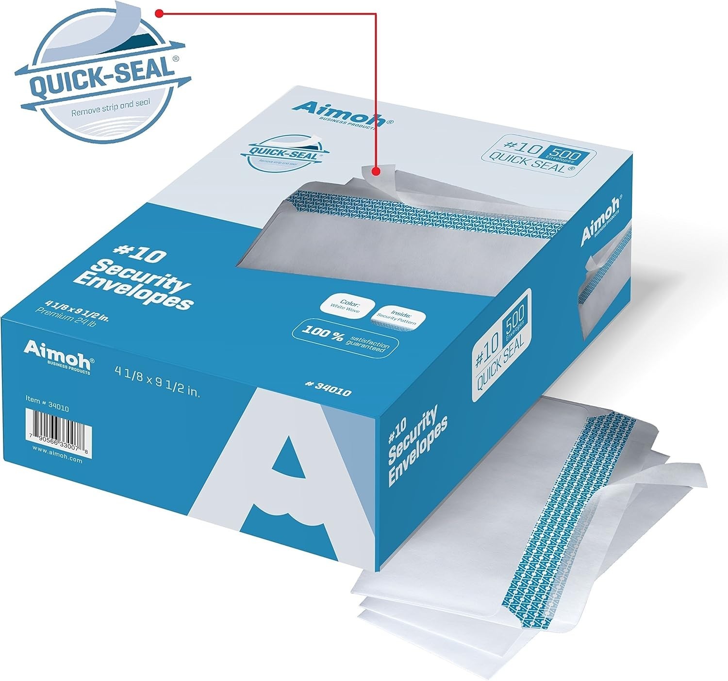 Security Self Seal Envelopes 4.125 x 9.5 Inches White 500 Count Quality