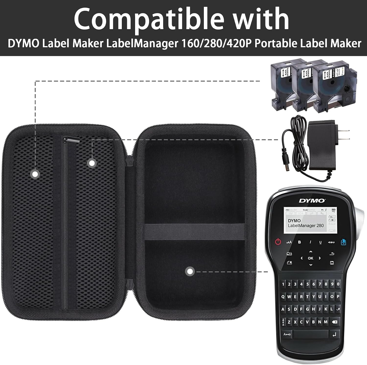 Label Printer Case Compatible with DYMO Label Maker Labelmanager 160/280/420P Po