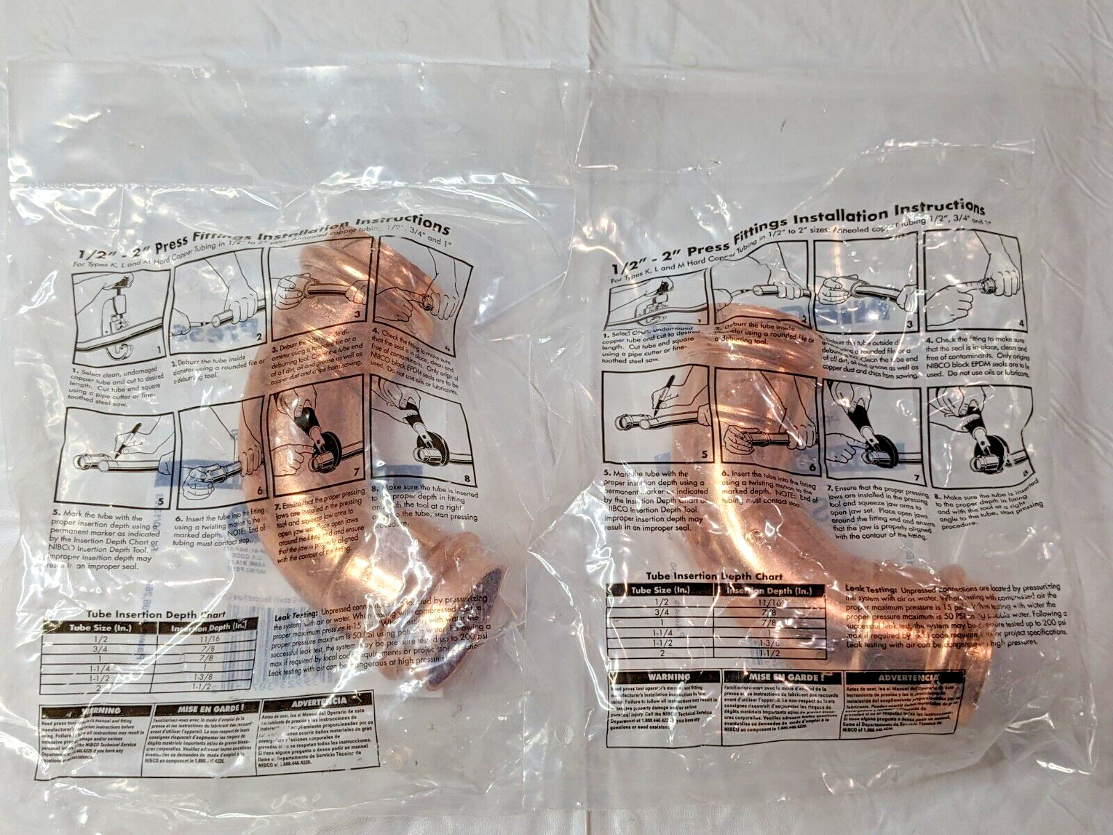 1 LOT OF 2 NIBCO PC607 90° Press Elbows Copper 1-1/2″ 9056150PC
