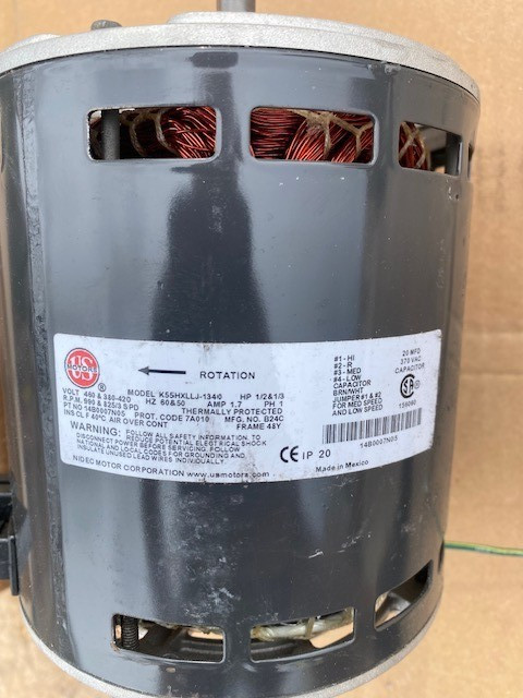 US Motors 14B0007N05 Motor 460V 1/2 HP & 1/3 HP Single Phase 3-Speed