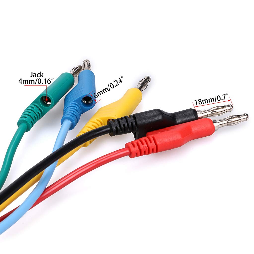 Sumnacon 5pcs Banana to Plug 3.3Ft/1M, Black, Blue, Green, Red, Yellow