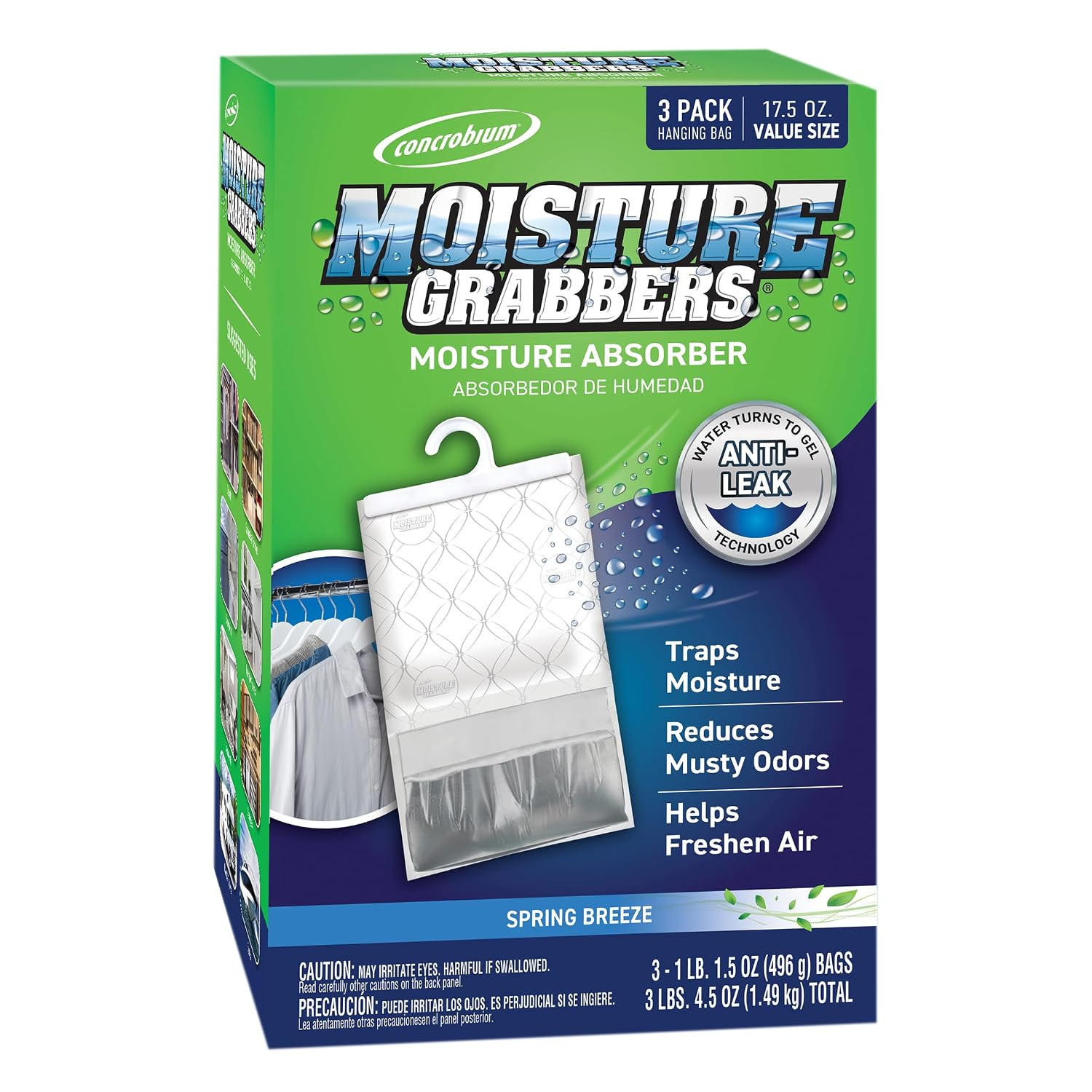 Moisture Grabbers, 3-Pack 17.5 oz Bags (Spring Breeze) — Powerful Moisture Ab…