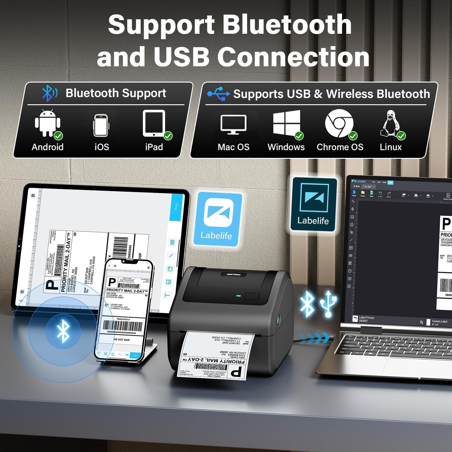 Phomemo Bluetooth Shipping Label Printer 4×6 Thermal for USPS FedEx UPS