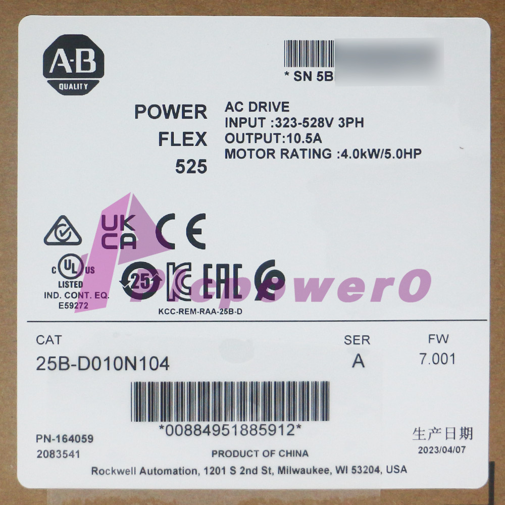 New Sealed Allen Bradley 25B-D010N104 PowerFlex 525 4kW 5Hp AC Drive 3 Phase