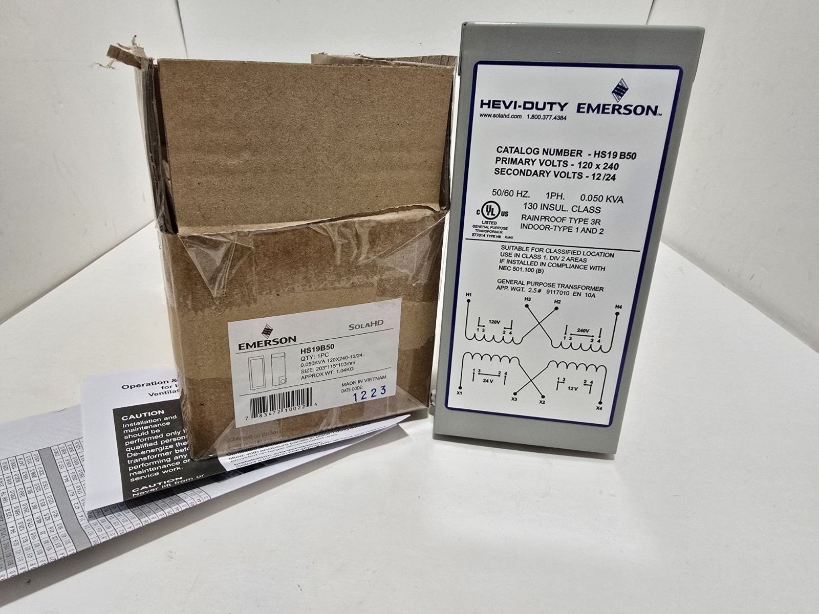 EGS SOLA HEVI-DUTY BUCK BOOST TRANSFORMER HS19B50 0.050KVA 120/240-12/24 V
