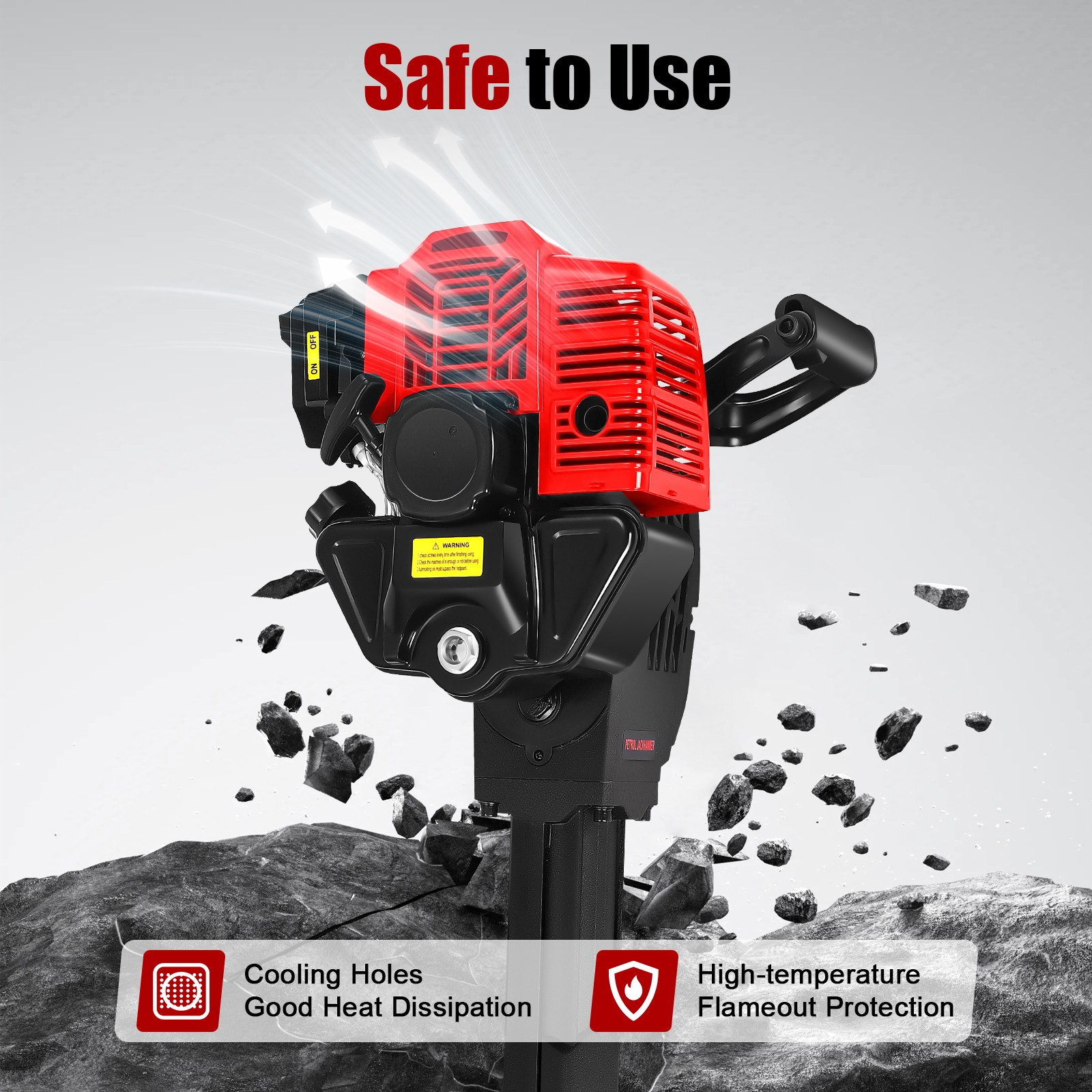55J Gasoline?Powered Demolition Jack Hammer Concrete Breaker w/ 2 Chisel Bits
