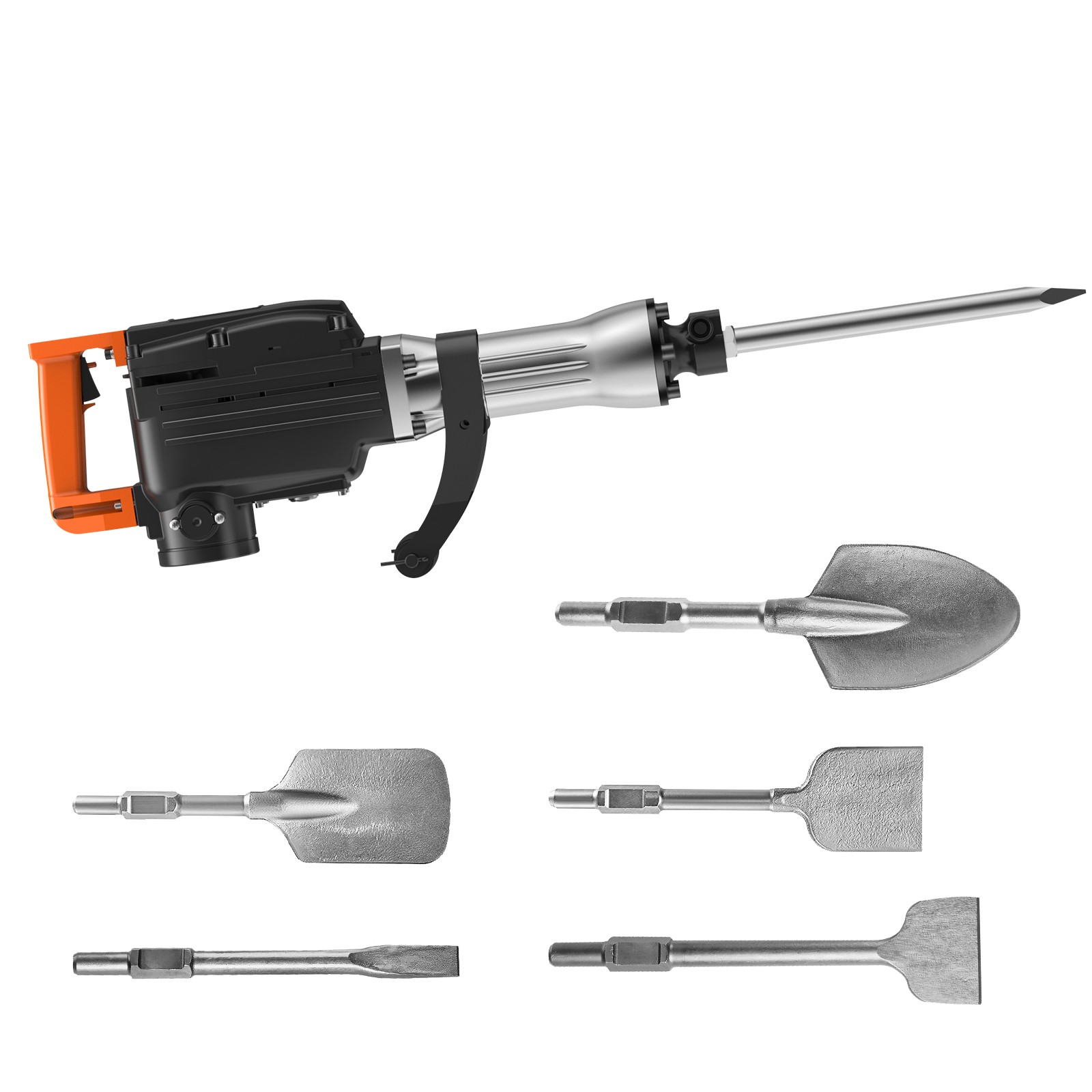 VEVOR Demolition Jack Hammer Concrete Breaker 2200W Hammer 6 Chisel Bits Black