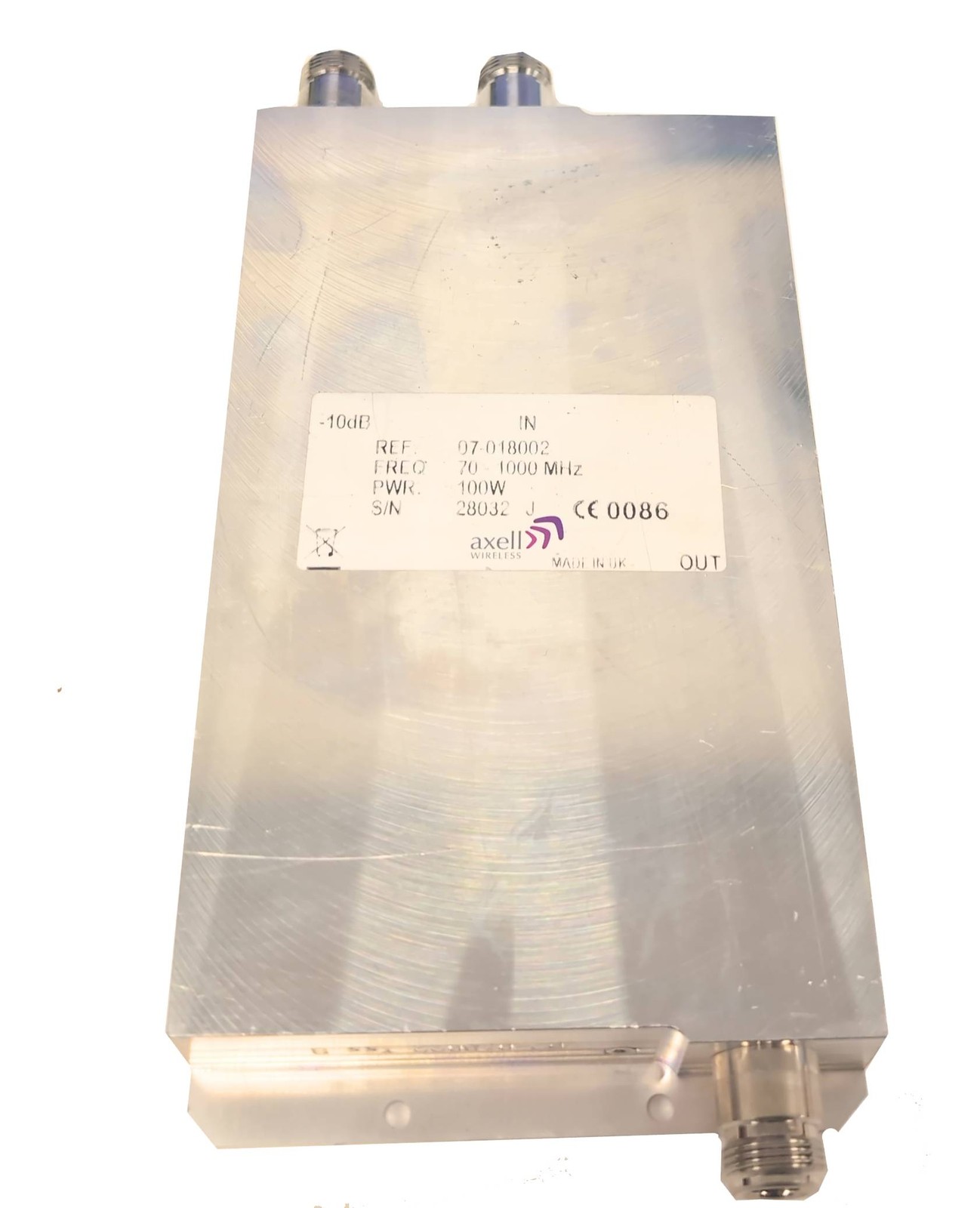 Axell Wireless 07-018002 RF Directional Coupler -10dB 70-1000MHz N Type 100W