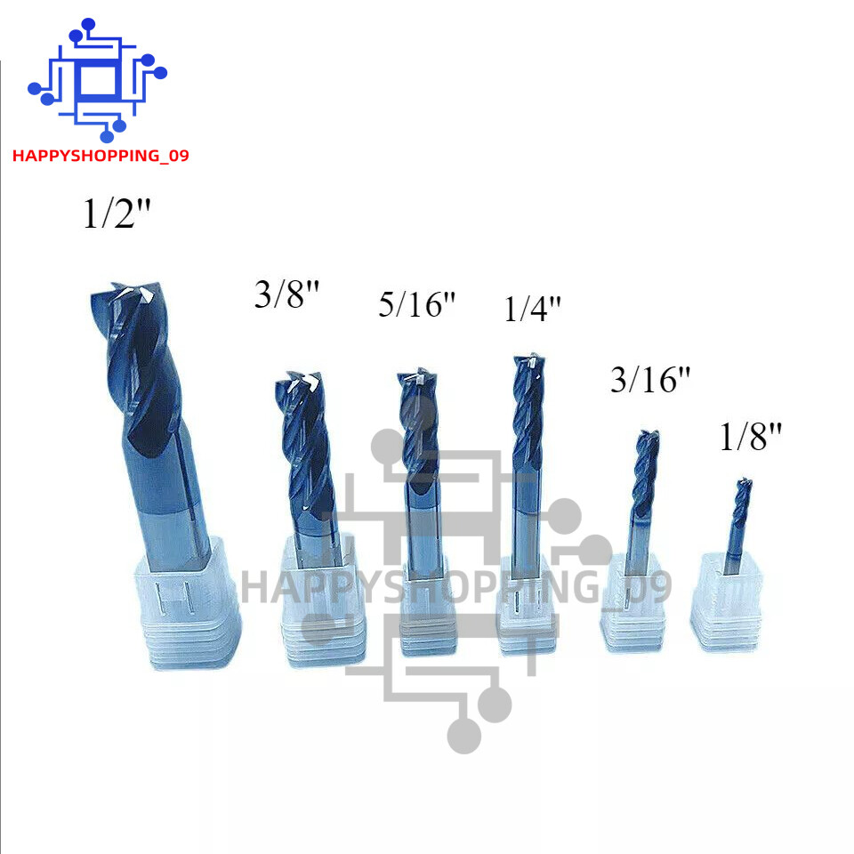 6Pcs 4 Flute Solid Carbide 1/8″ – 1/2″ End Mills Set – AlTiN Coated