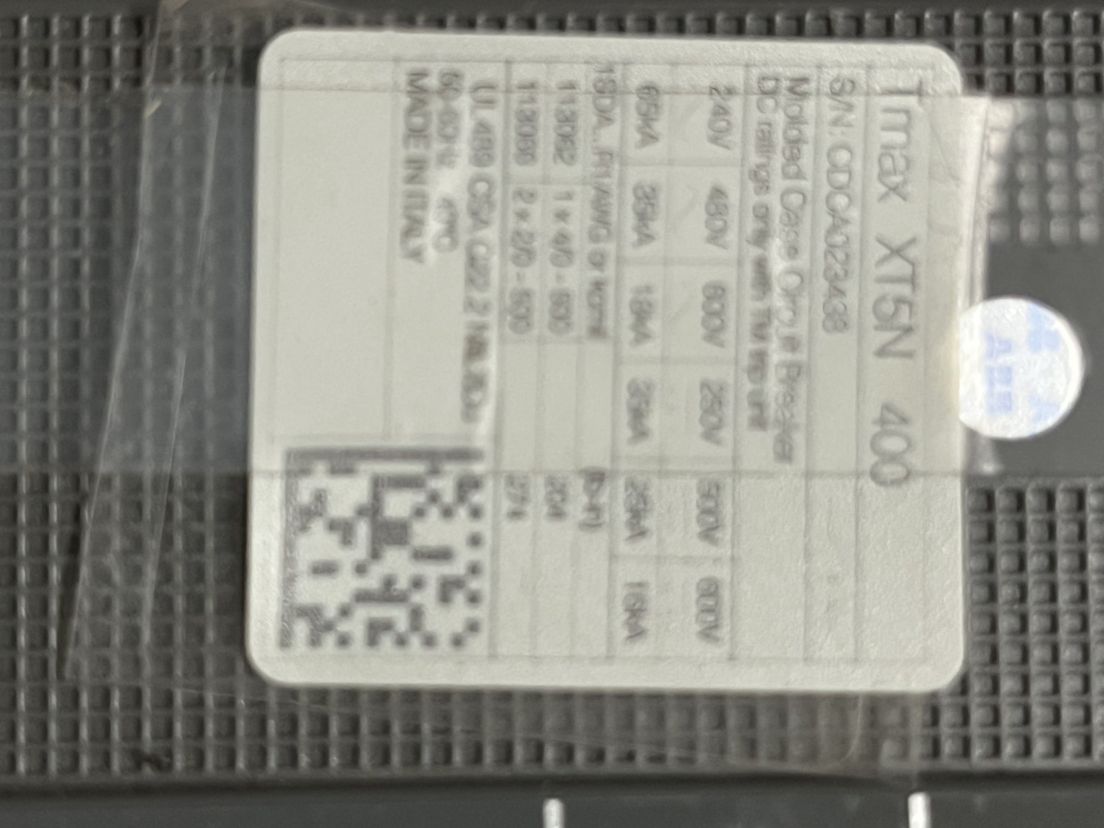 ABB SACE TMAX XT5N 400 XT5NU340ABNF000XXX 3 Pole 400 Amp 600v Circuit Breaker
