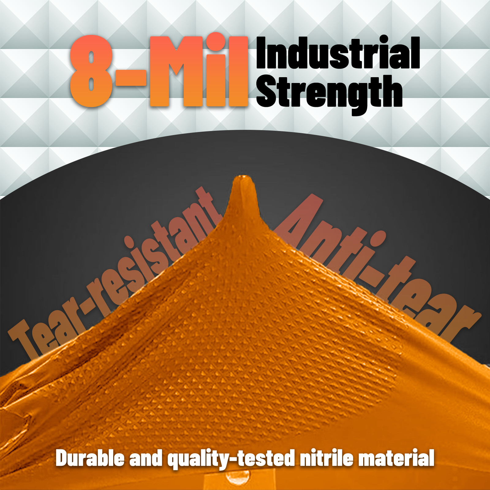 8Mil Orange Disposable Nitrile Gloves 3-Pack Diamond Grip Heavy Duty Latex Free