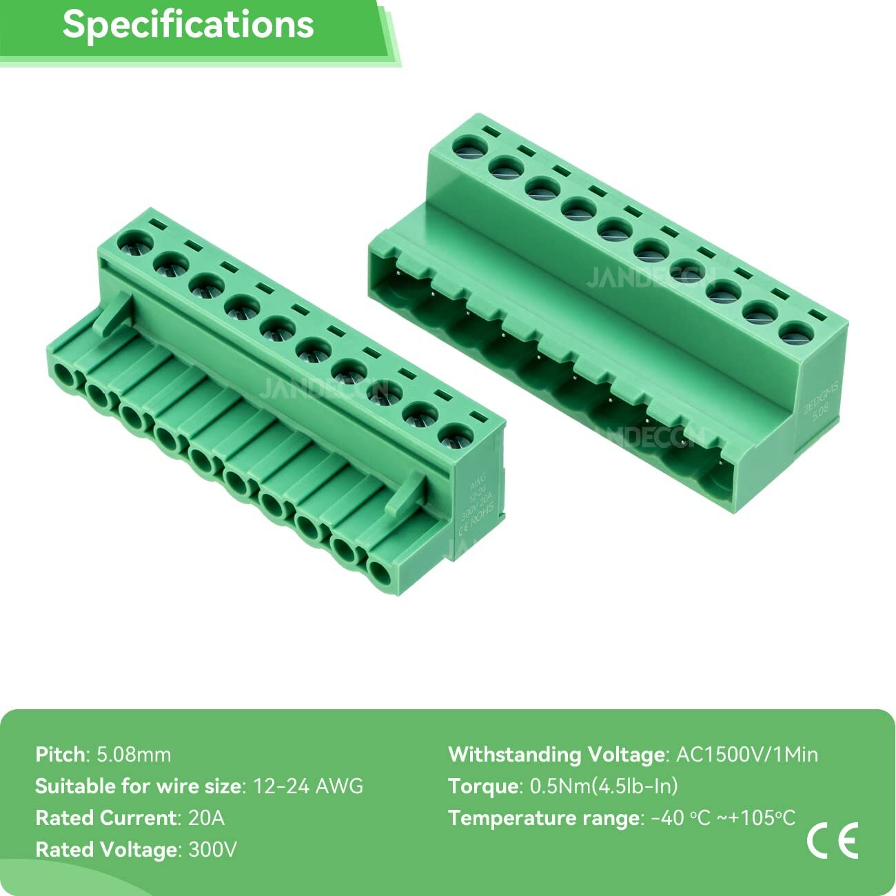 4Pcs 10 Pin 5.08mm Pitch DIY PCB Mount Screw Terminal Block Connector with 4P…