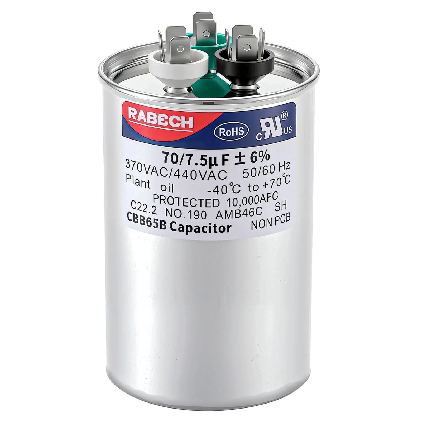 RABECH 70/7.5uF 70+7.5MFD AC Capacitor 70 7.5 uF MFD 70/7.5MFD 370V or 440V C…