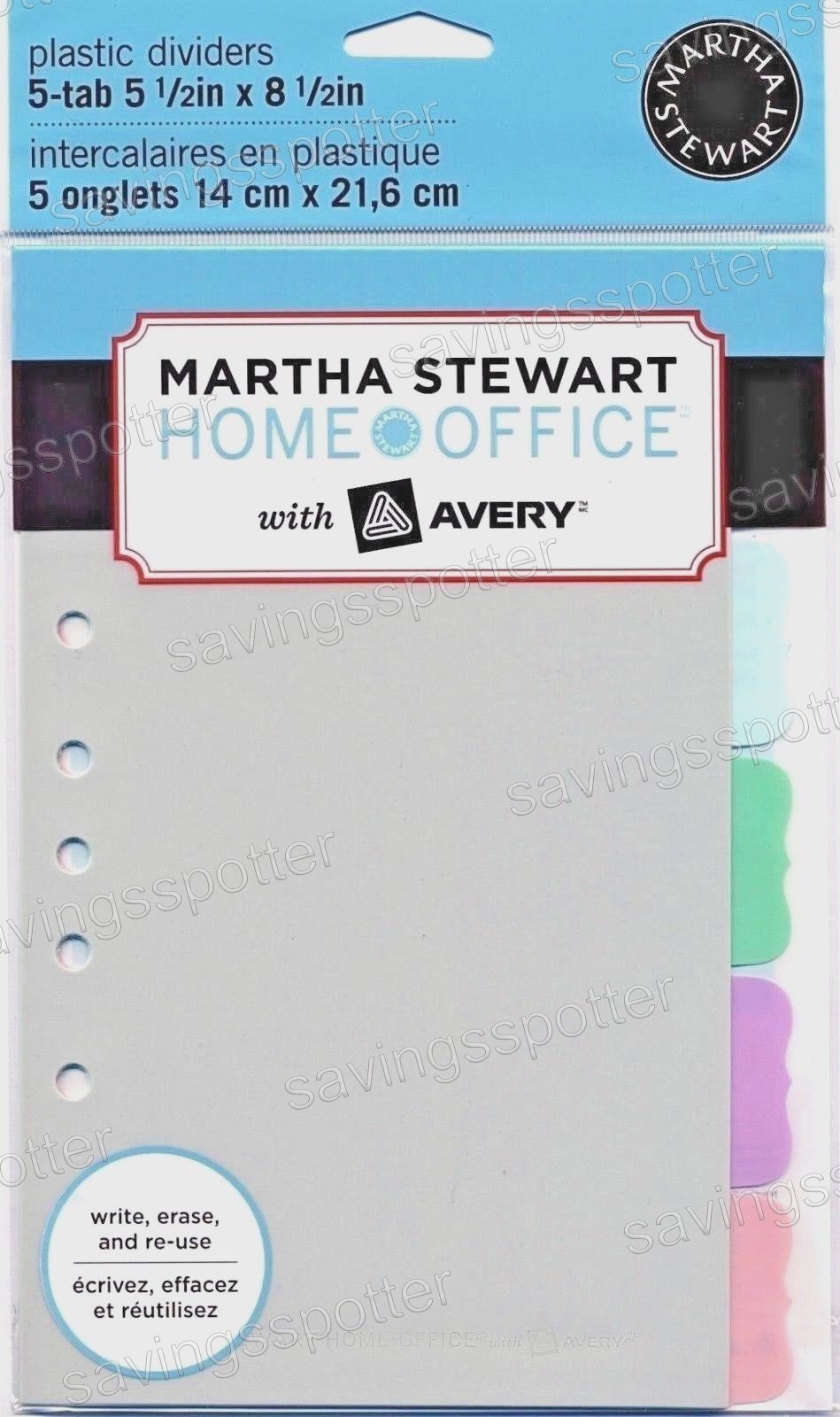 Martha Stewart Small Plastic Dividers 5-1/2 x 8-1/2 Mini Assorted Flourish Tabs
