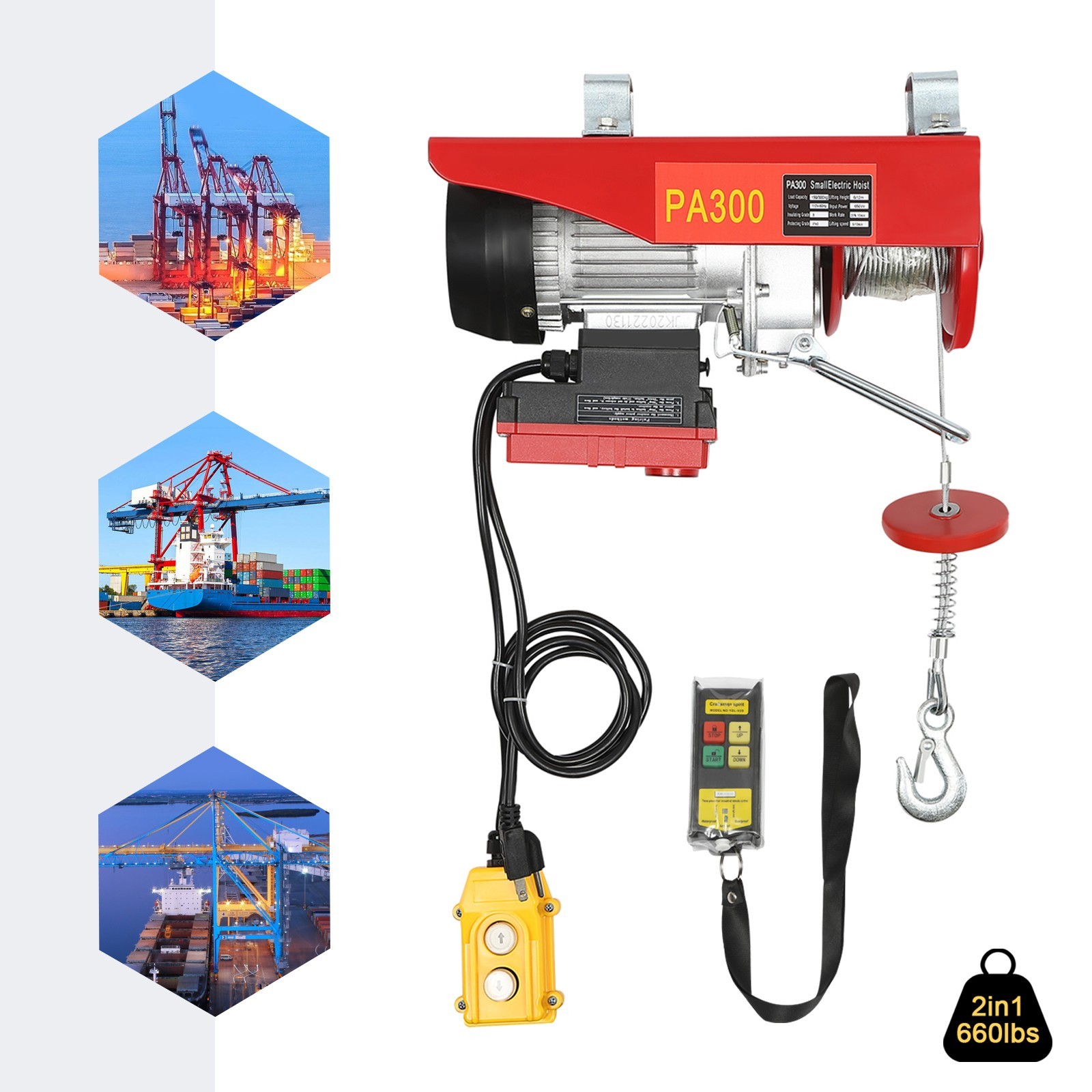 2-In-1 Hoist Warehouses Electric Single/Double Slings Electric Lift Winch 660lbs