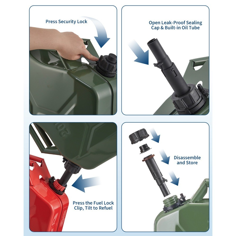 2Pcs 5.3 Gallon Jerry Can Gas Steel Tank Green Military NATO Style W/ Spout US