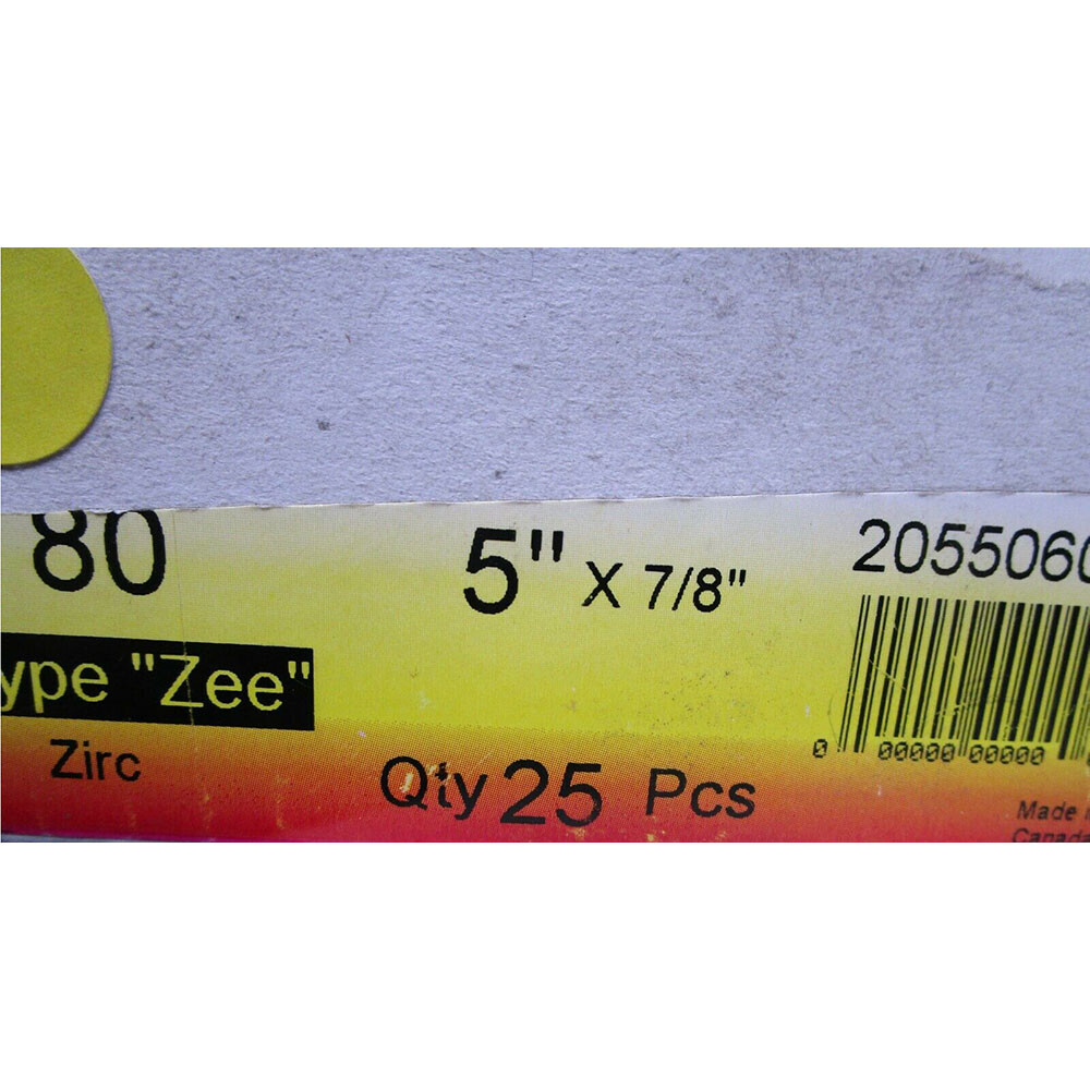 PERFORMANCE ABRASIVES #20550600 5″X7/8″ ZIRCONIA SAND DISC 80 GRIT 25PC