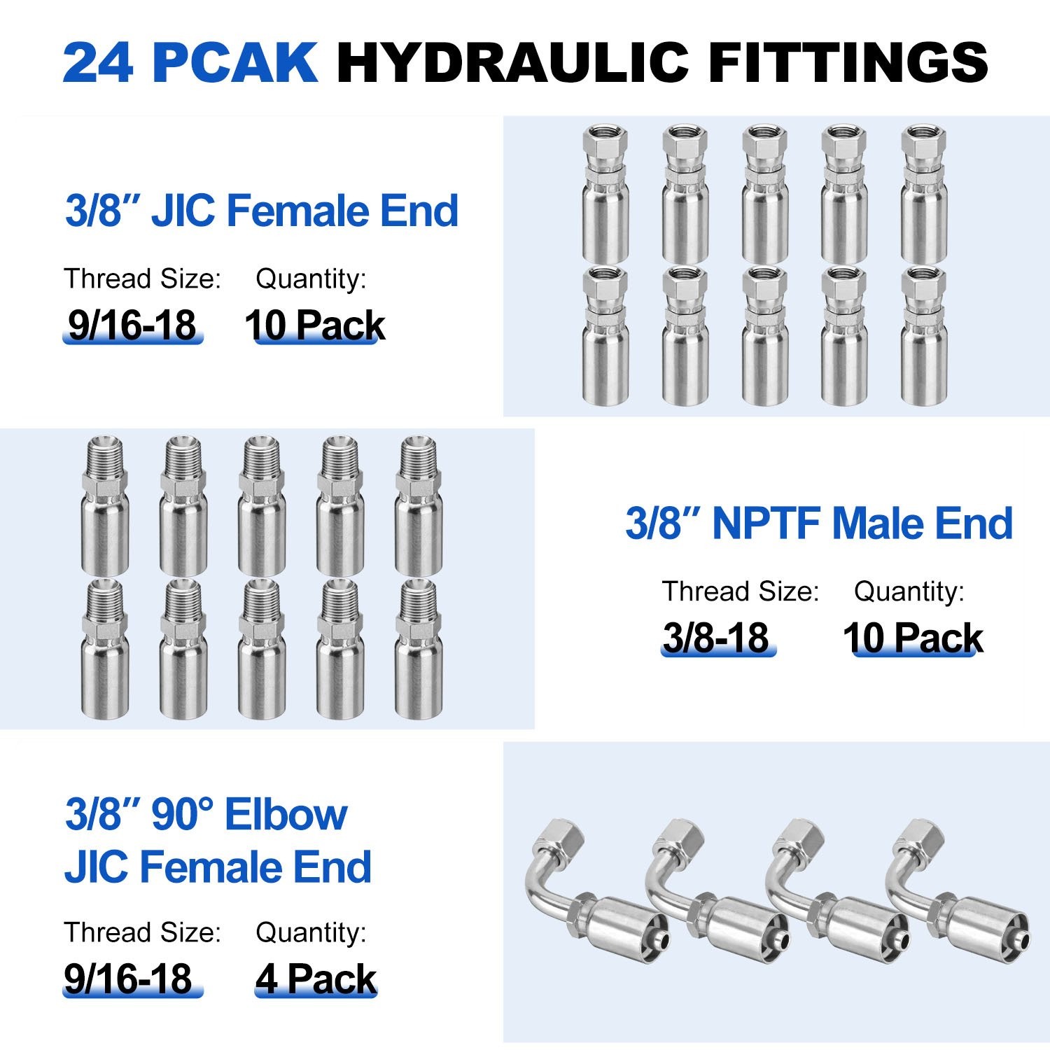 50FT 3/8″ Hydraulic Hose with 16PCS Hydraulic Hose Fittings, 2-Wire Braided Tube