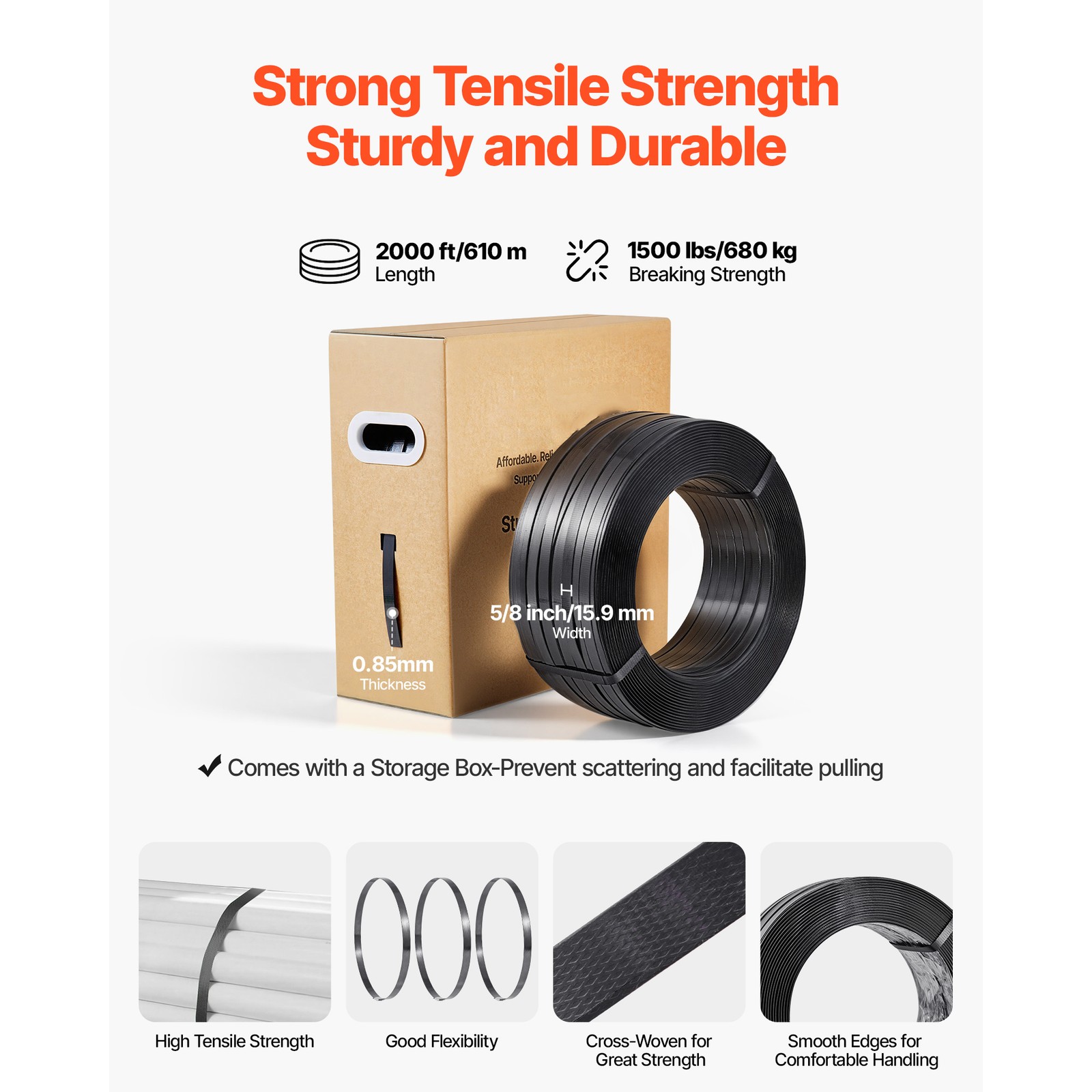 Uimoso PET Strapping Kit with 2000ft Band, 600 Seals, and 200 Edge Protectors