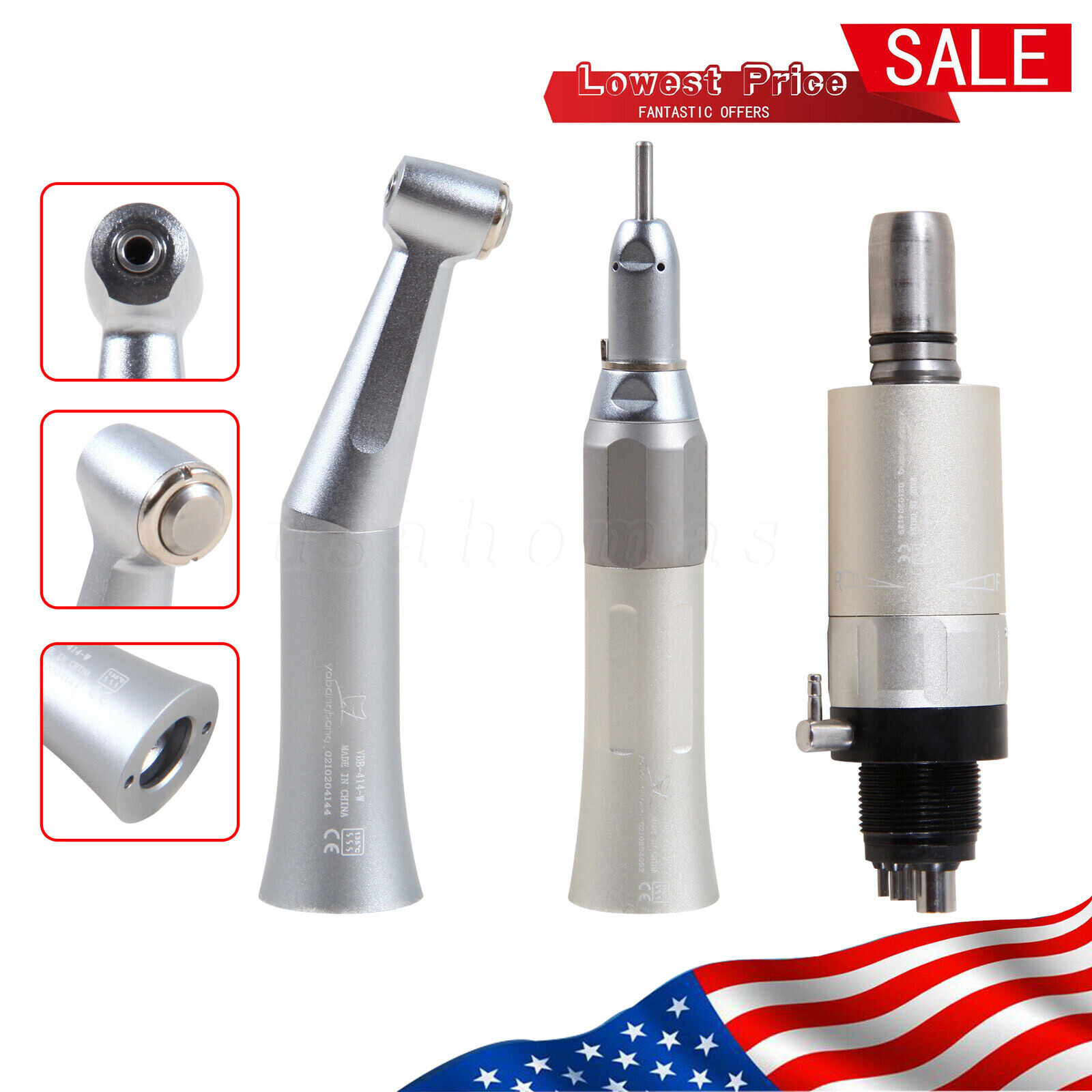 NSK Style Dental Slow Low Speed Handpiece Straight Contra Angle Air Motor 4Holes