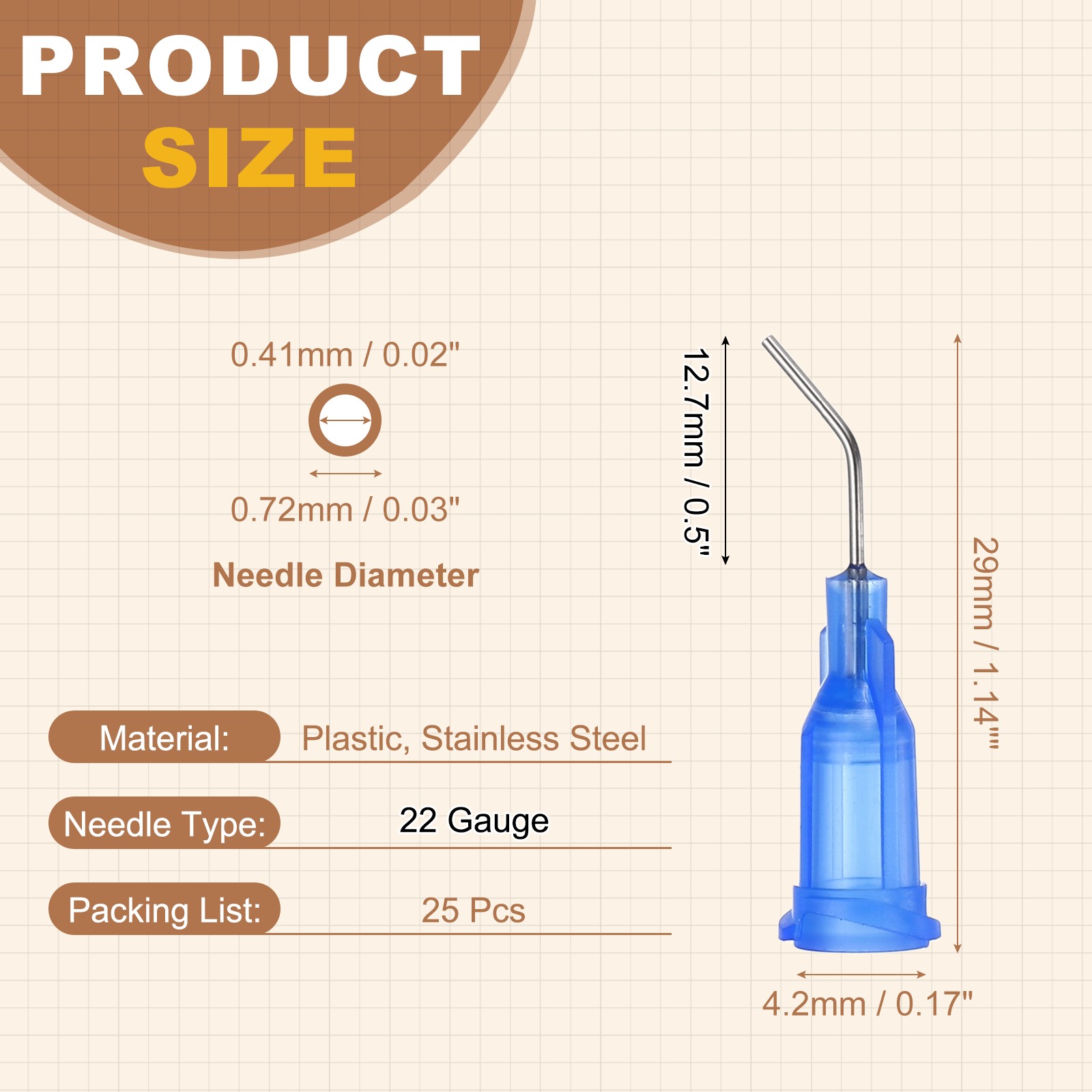 25Pcs 0.5Inch 22Ga 45° Angled Dispensing Needles, Blue
