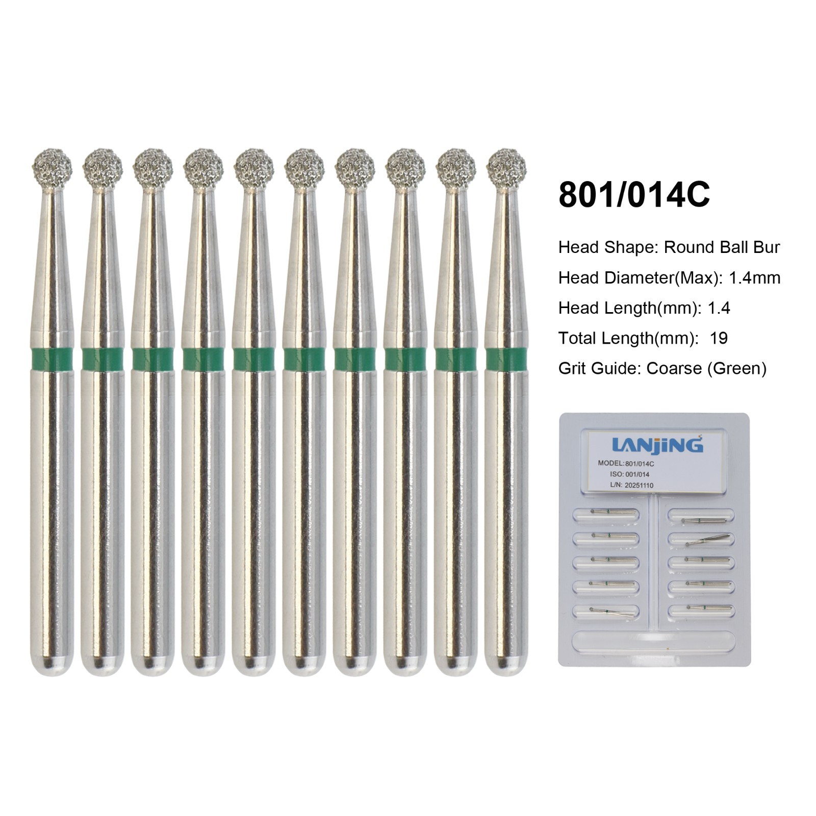 Dental Diamond Bur FG Round End Taper Football Flame Pear Coarse Fine High Speed
