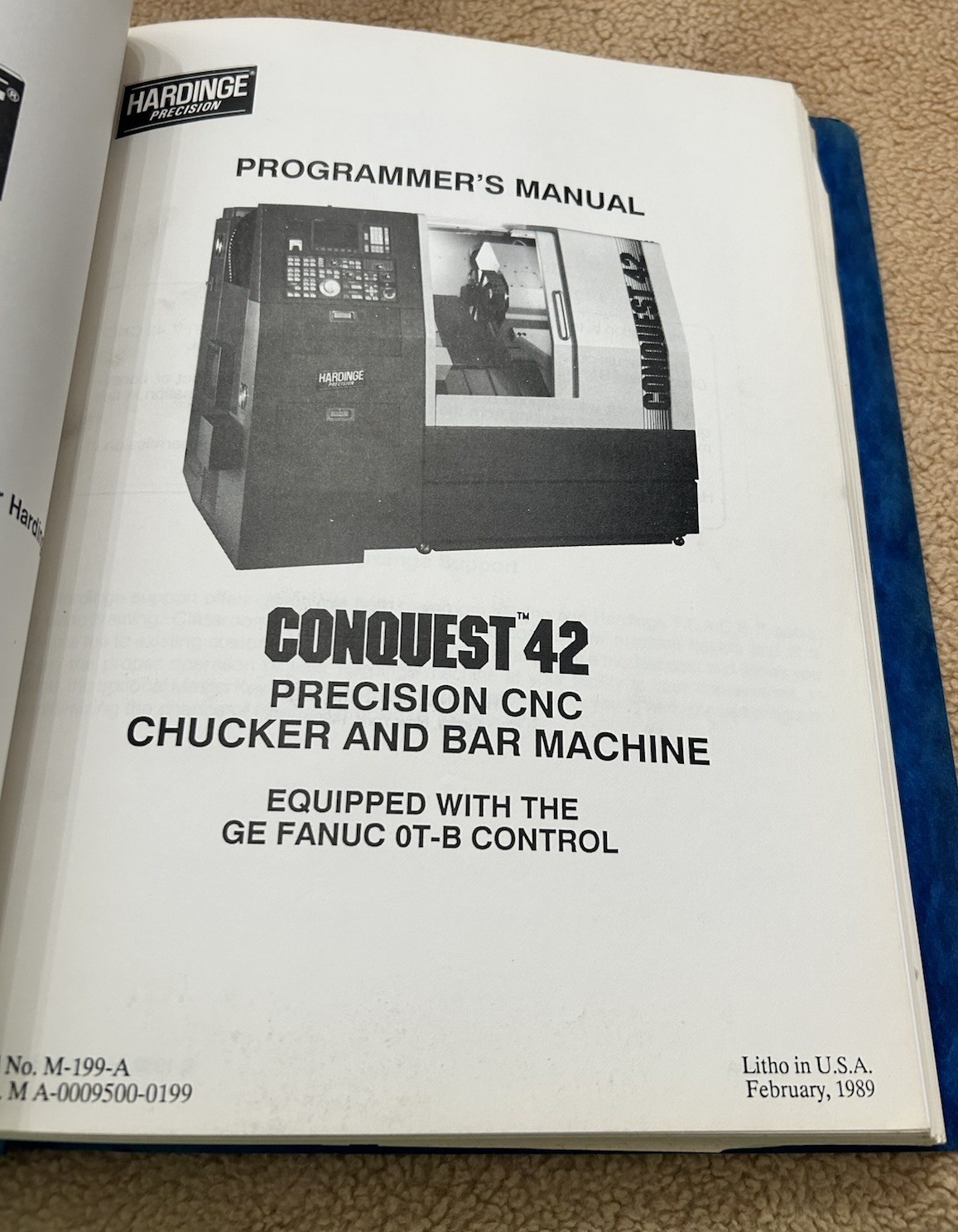 Hardinge Conquest 42 CNC Chucker & Bar Machine Operators/Programmers Manual 1989