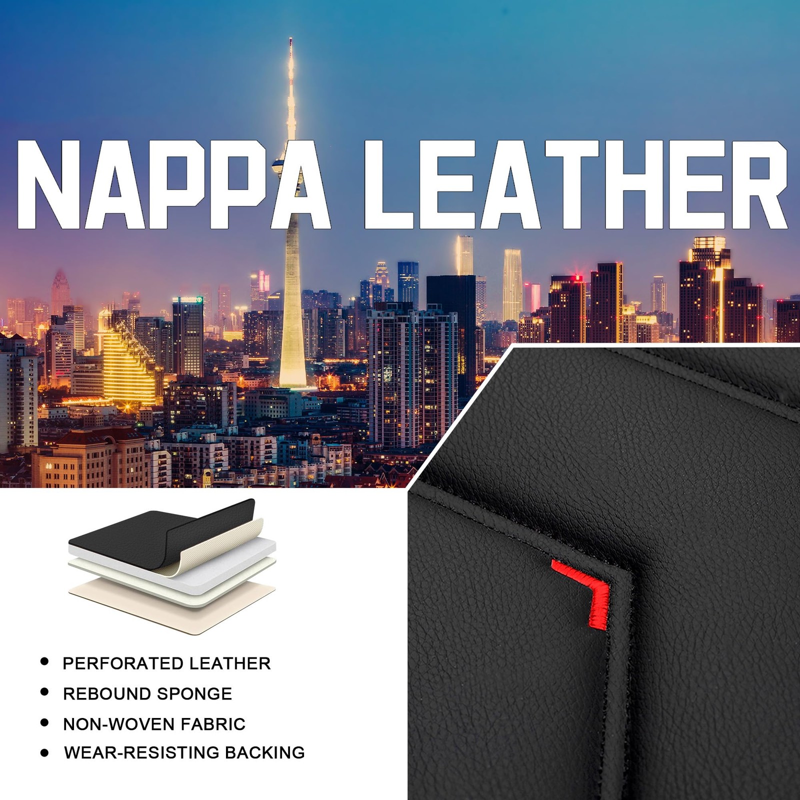 Car Seat Covers Honda Accord Hybrid 2005-2026 Sport Nappa Leather Black Red 2Pcs