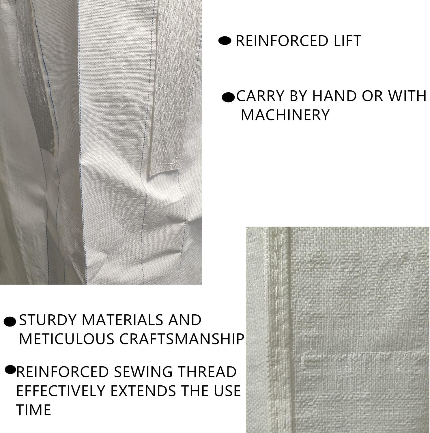 Heavy Duty FIBC Bulk Bags 35x35x43″ – 2200 lbs Capacity, 10 Pack