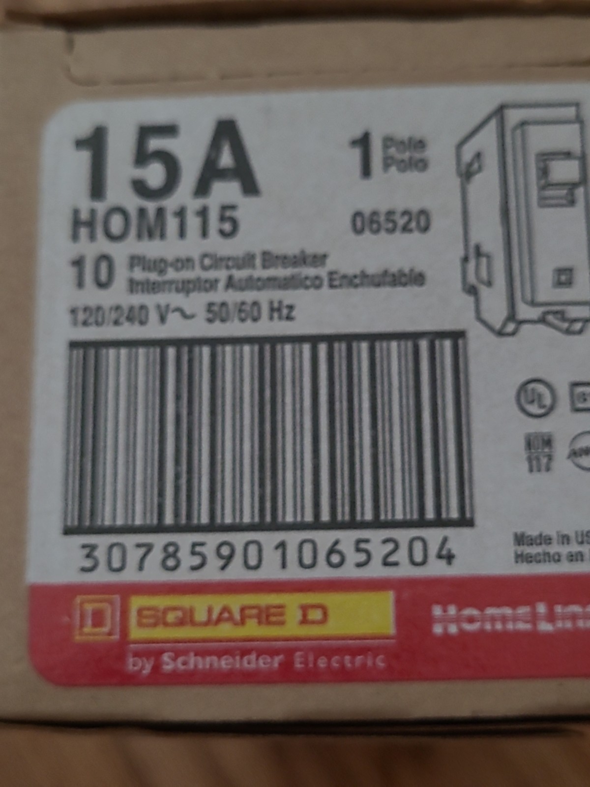 NEW NIB 10 PCS SQUARE D HOMELINE HOM115 15A PLUG IN HOM115 NEW