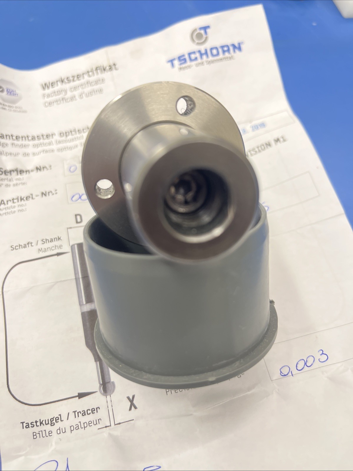 Tschorn Edge Finder Optical Acoustic CNC Measurement Probe 25mm Shank Germany