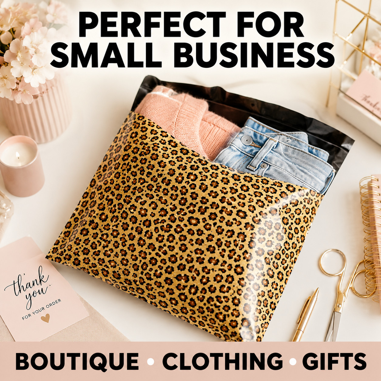 Leopard Poly Mailers 10×13 Designer Shipping Bags Self Seal Cute
