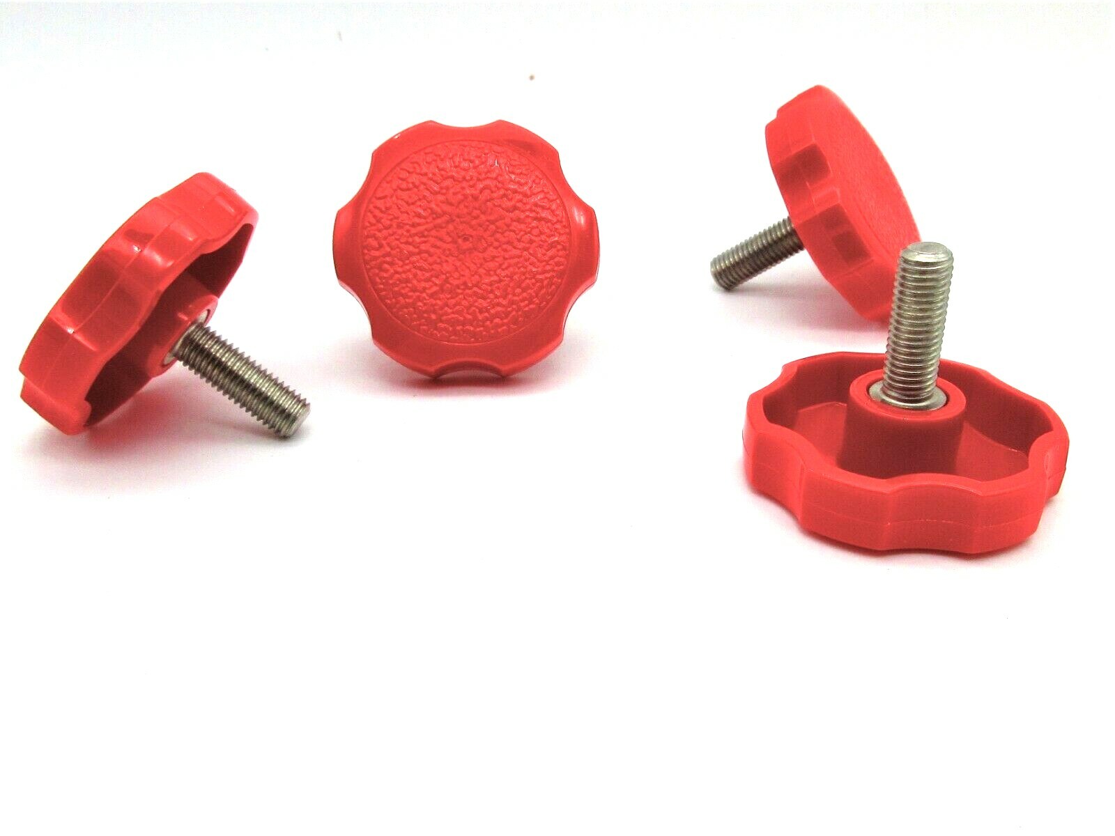 1/4-20 Red Male Clamping Knobs w Large Fluted 6 Lobe Knob Various Lengths & Qty