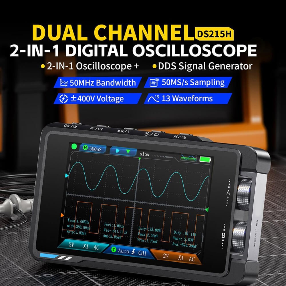 FNIRSI DS215H 2in1 Dual Channel Digital Oscilloscope Signal Generator 50MHz 250MSa/s