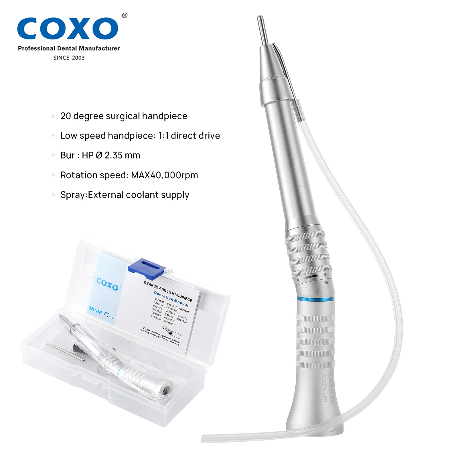 COXO Low Speed Handpiece Surgical Operation Dental 20°Straight Head 1:1 External