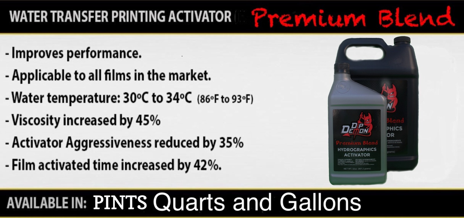 Hydrographic activator Dip Demon® Premium Blend Hydro water transfer 16oz Pint