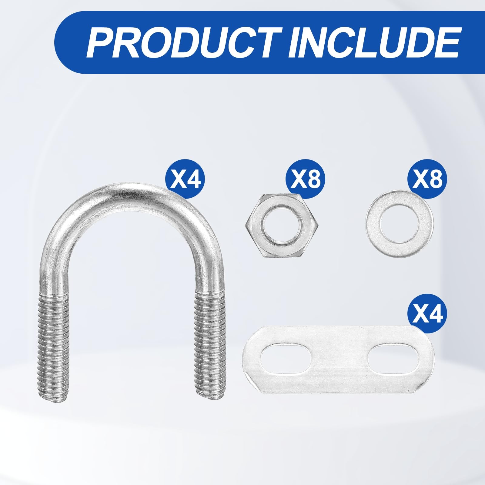 METALLIXITY U Bolts 4 Sets 1/4″M6 x0.86″x1.65″, Round U Bolt Kits 304 Stainle…