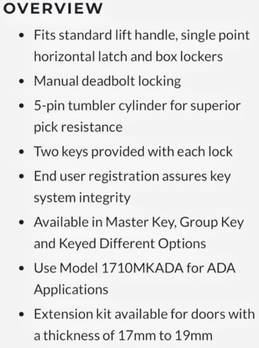 2-Master Lock 1710 Built-In Locker Locks 2 Keys Type Mounting 2 Holes