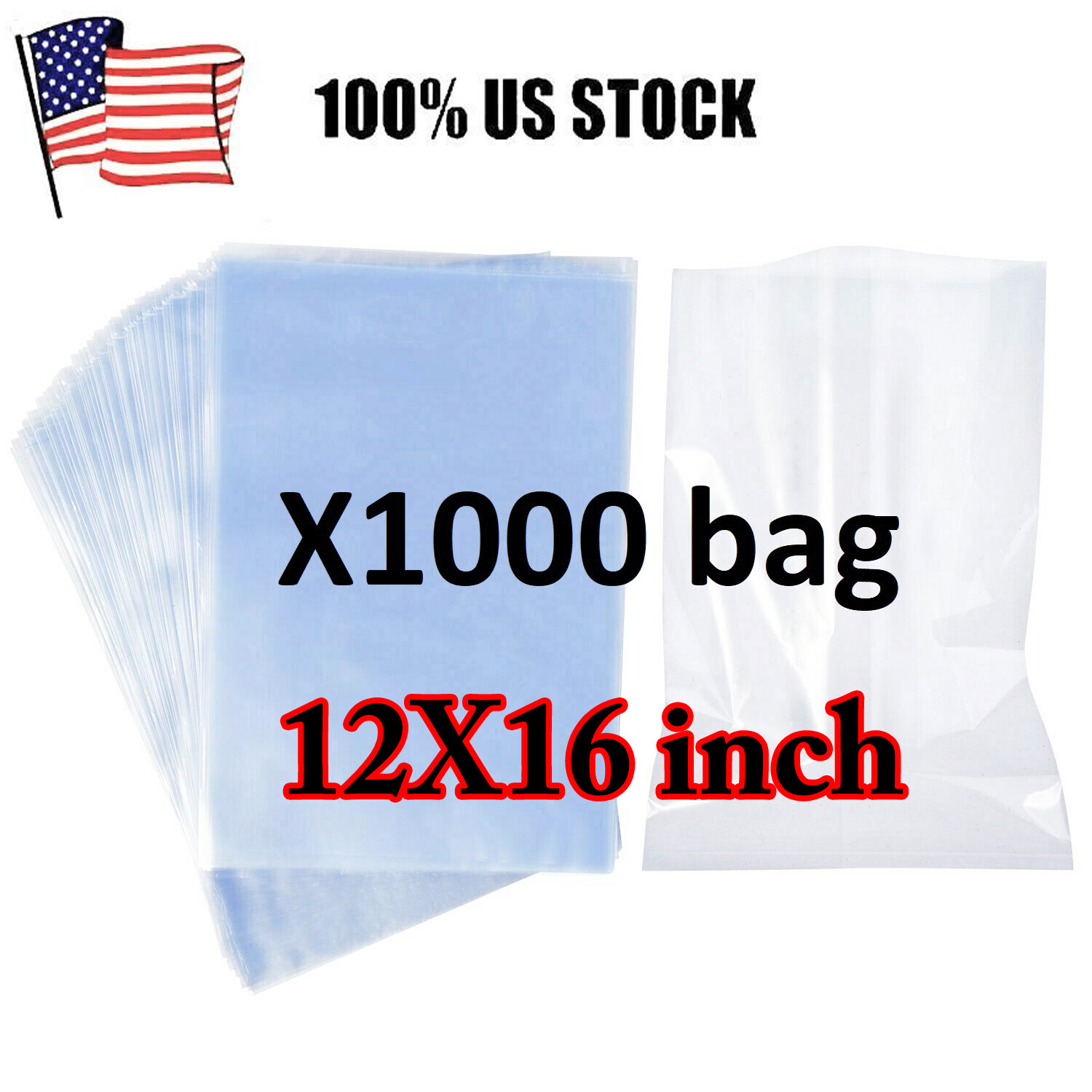 X1000 12″X16″ Clear Heat Shrink Wrap Bags PVC Film Gifts Bottles Candles Packing