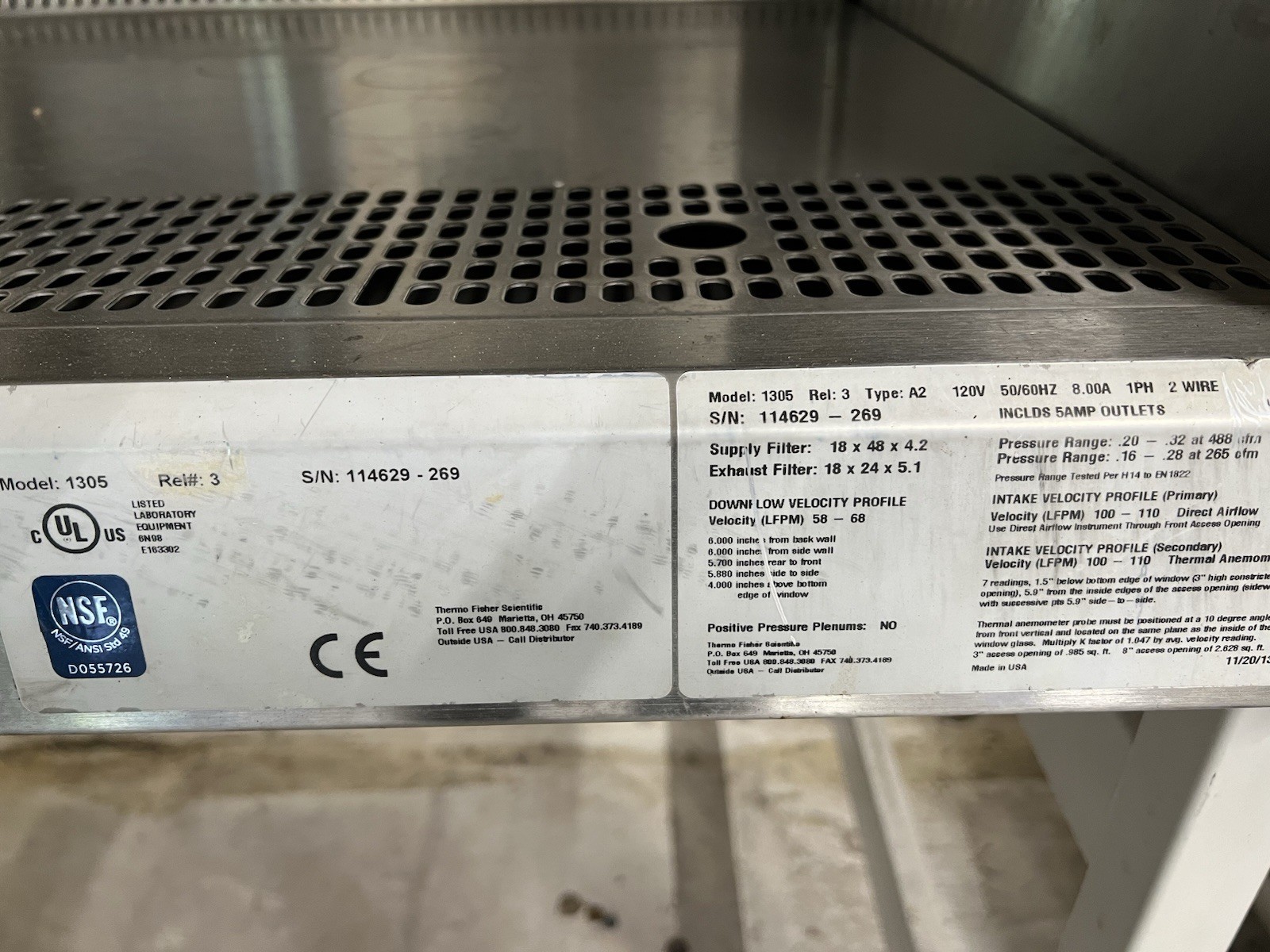 Thermo Scientific 1305 1300 Series A2 Biological Safety Cabinet 48 in Hood
