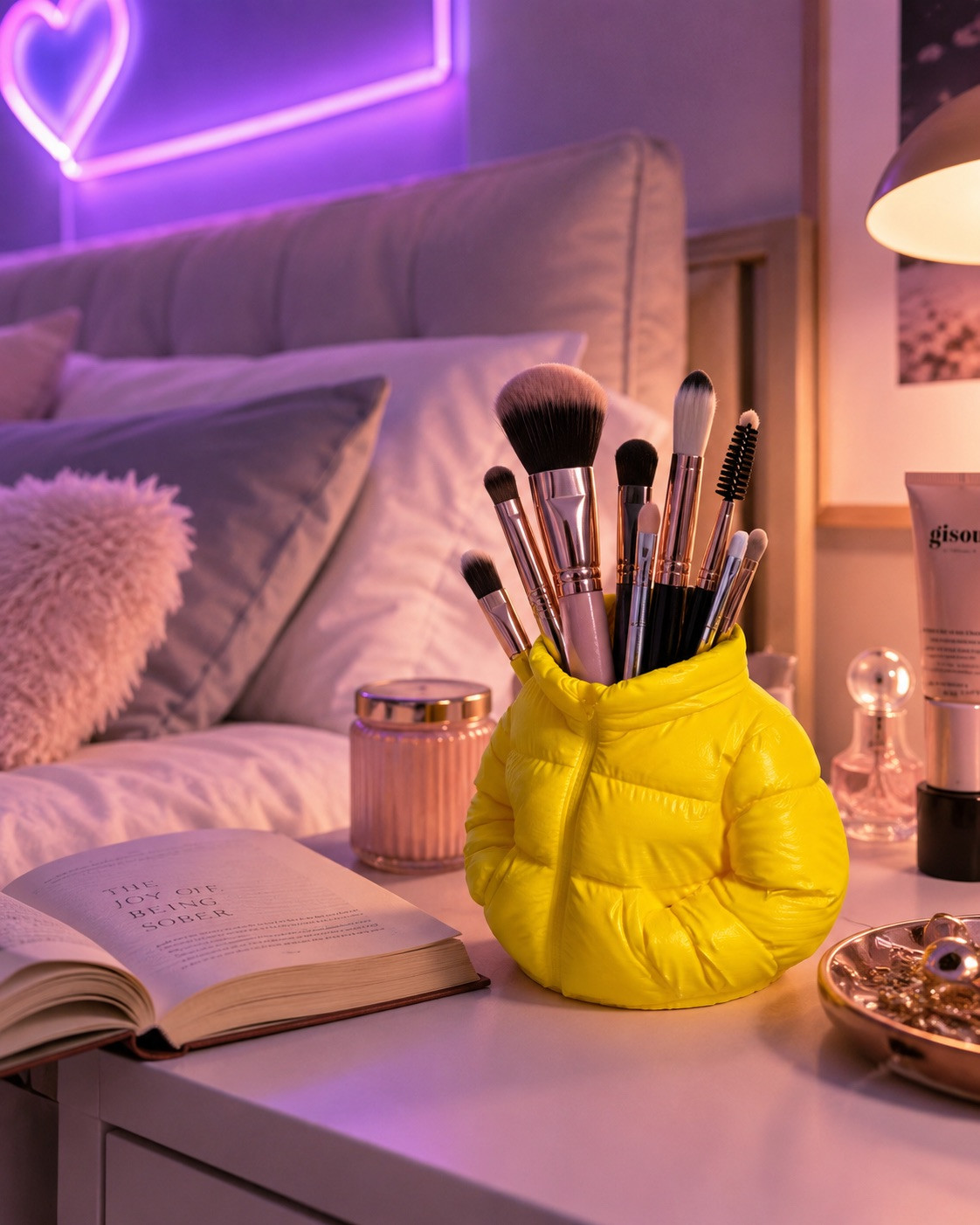 Yellow Puffer Jacket Holder 3D Printed Pencil Makeup Brush Toothbrush Organizer