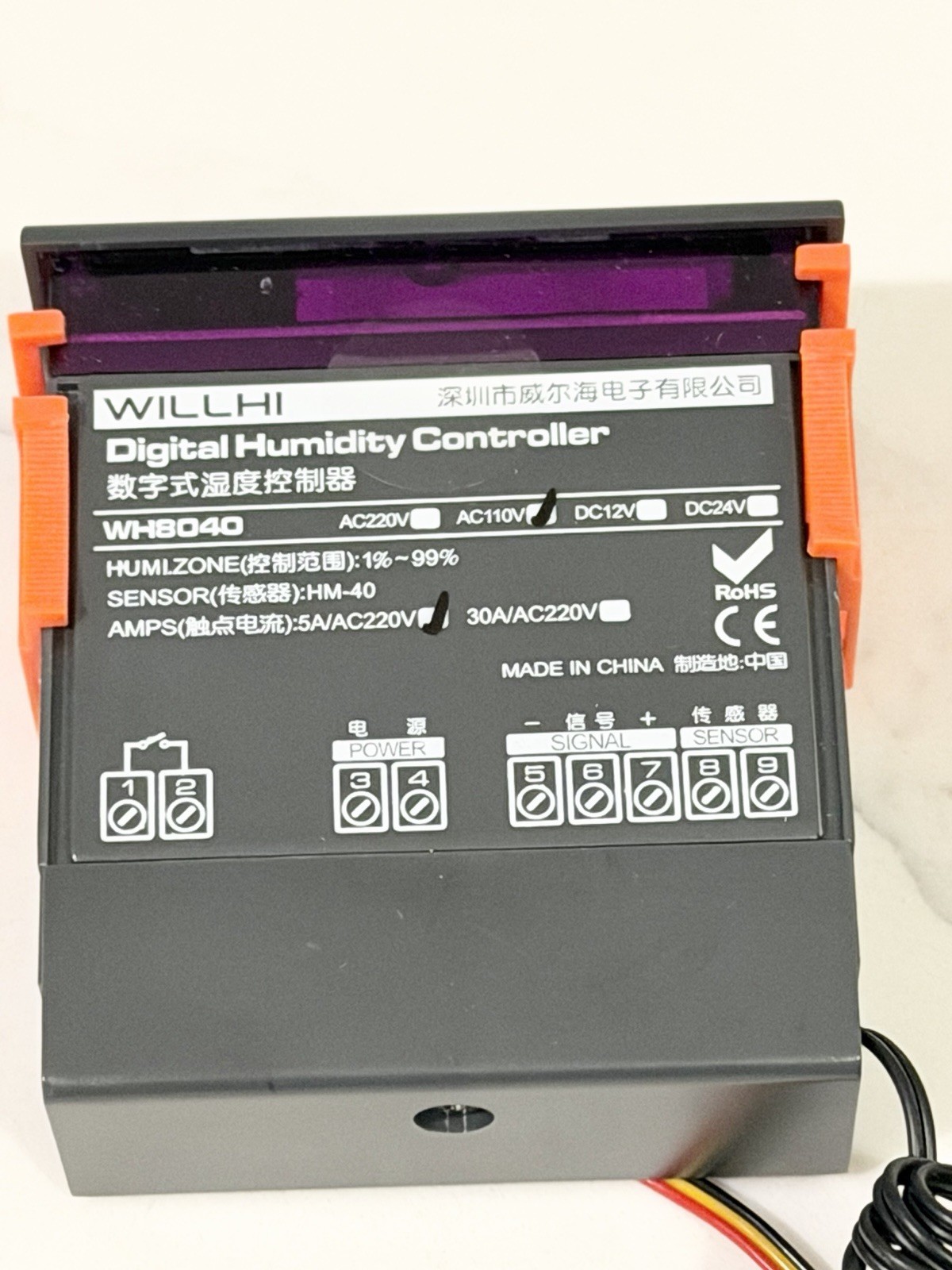 WILLHI WH8040 Digital Humidity Controller AC 110V 5A w/ Sensor Probe New