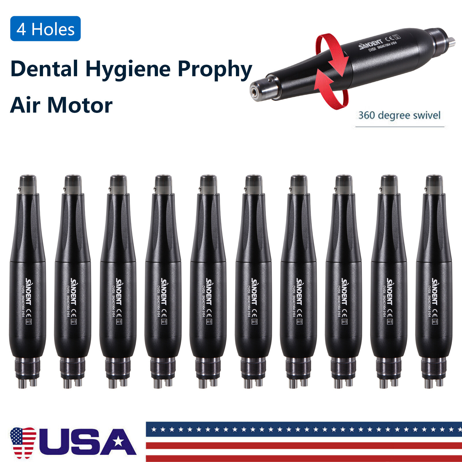 Dental Hygiene Prophy Handpiece Mini 4:1 Straight Nose Cone HP Air Motor 4Hole