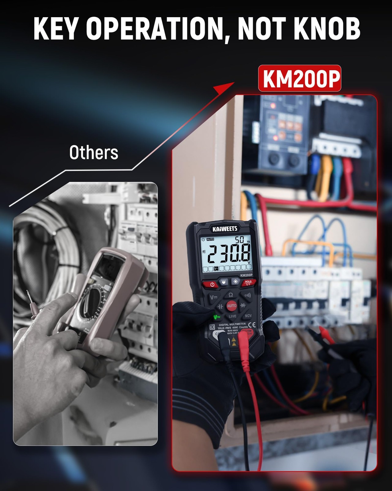 KAIWEETS KM200P Digital Multimeter, All Button 450 cubic centimeters, Black