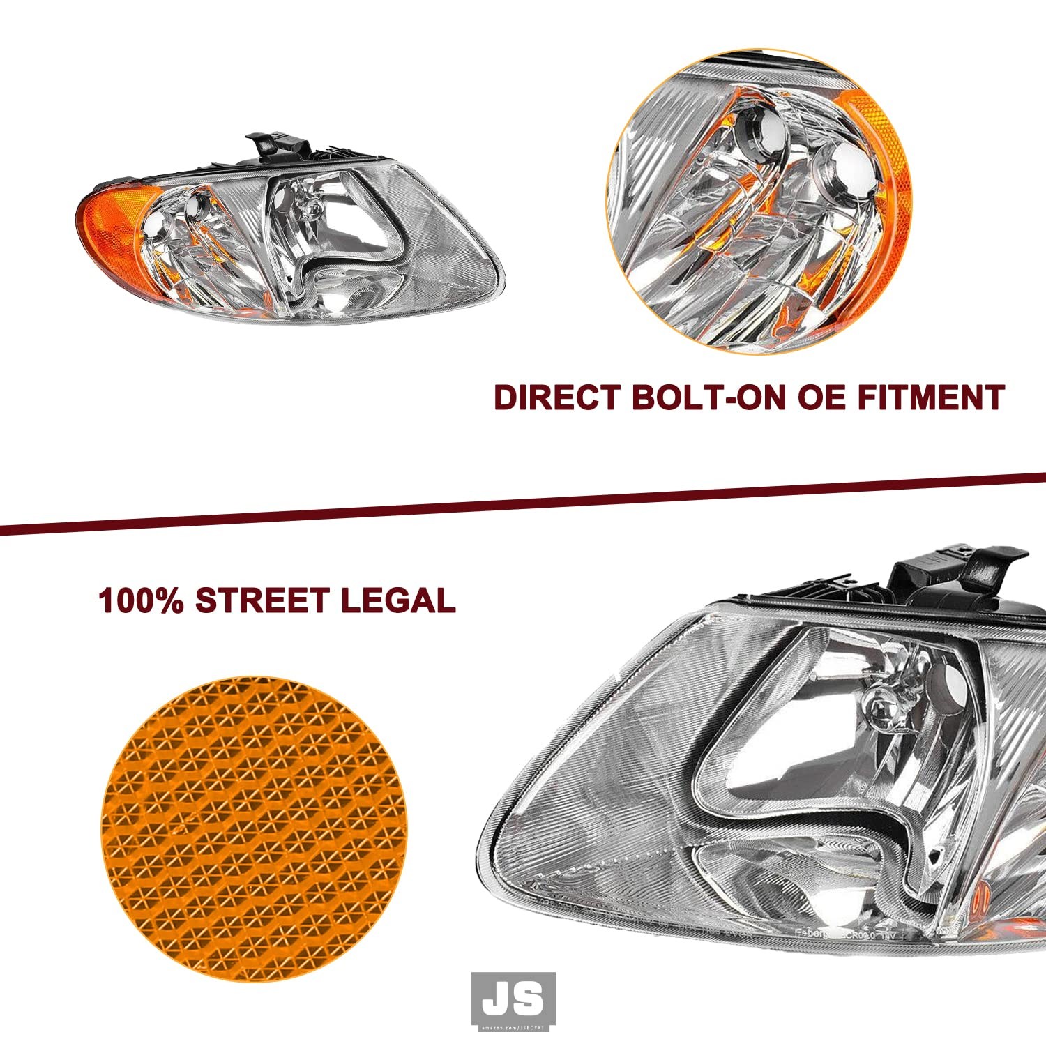 Halogen Headlight Assembly Fits for 2001-2007 Dodge Caravan