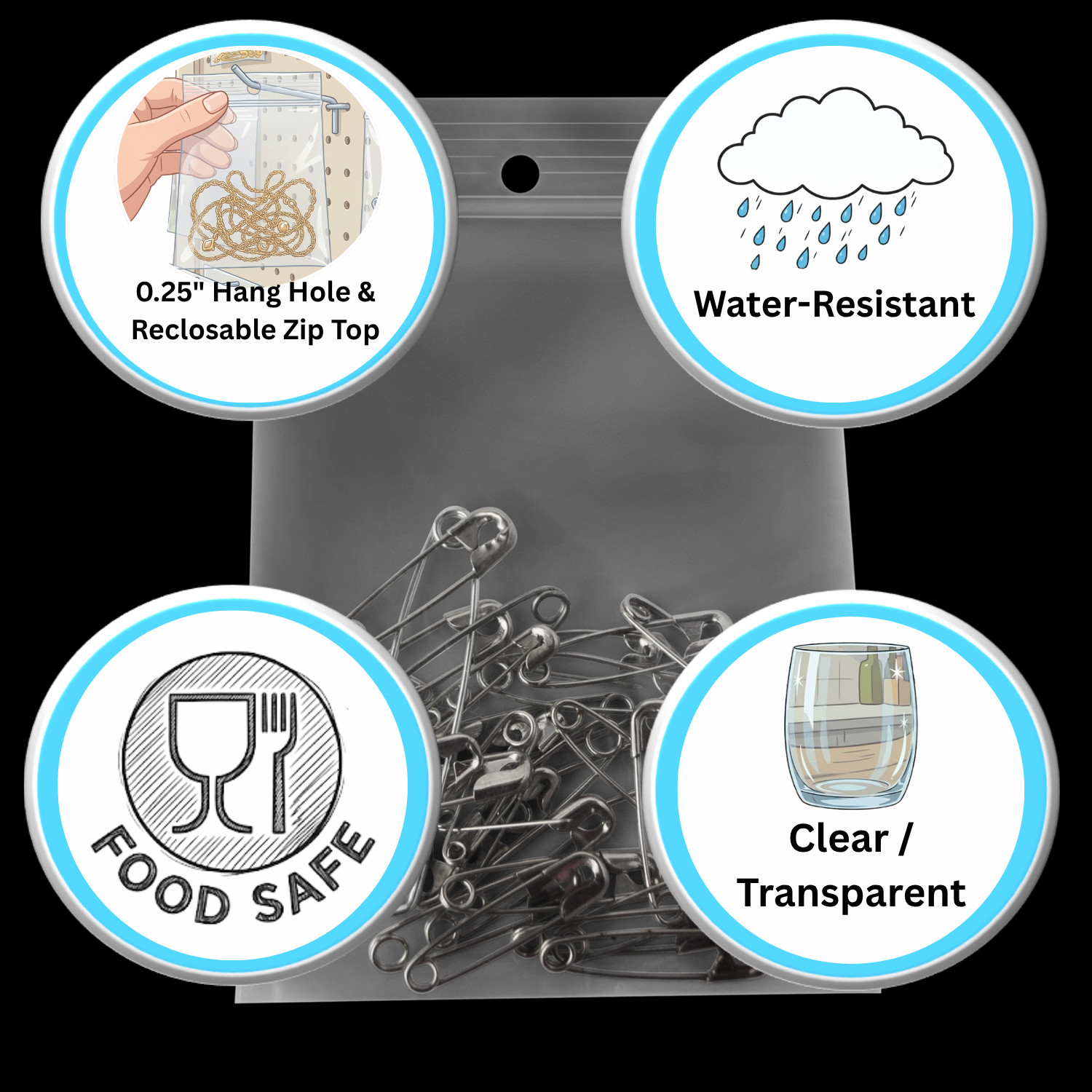 4000 Clear Reclosable Plastic Poly Zipper Bags with Hang Hole 10″ x 12″ 2 Mil