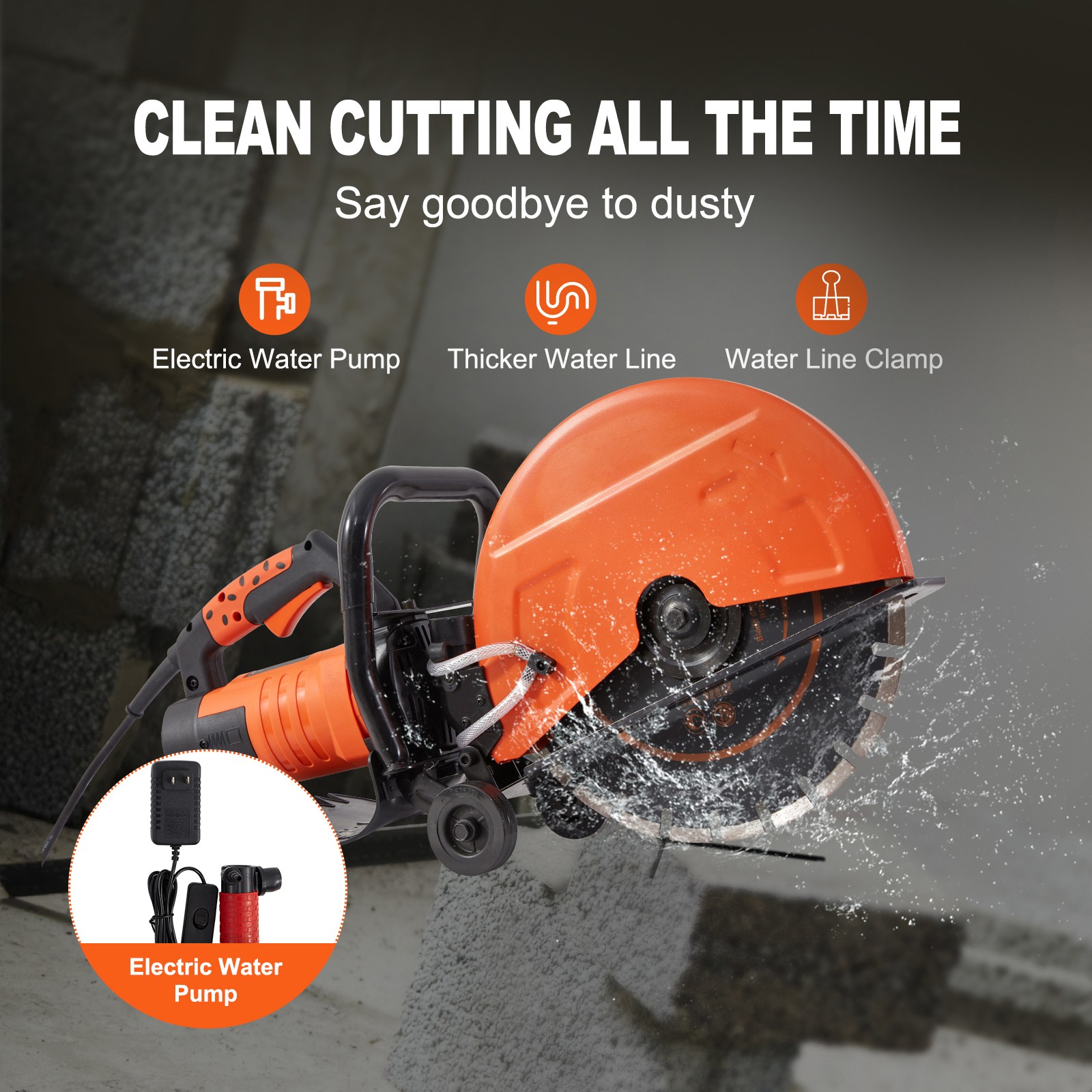 VEVOR 14» Electric Concrete Saw Wet/Dry Saw Cutter with Water Pump and Blade
