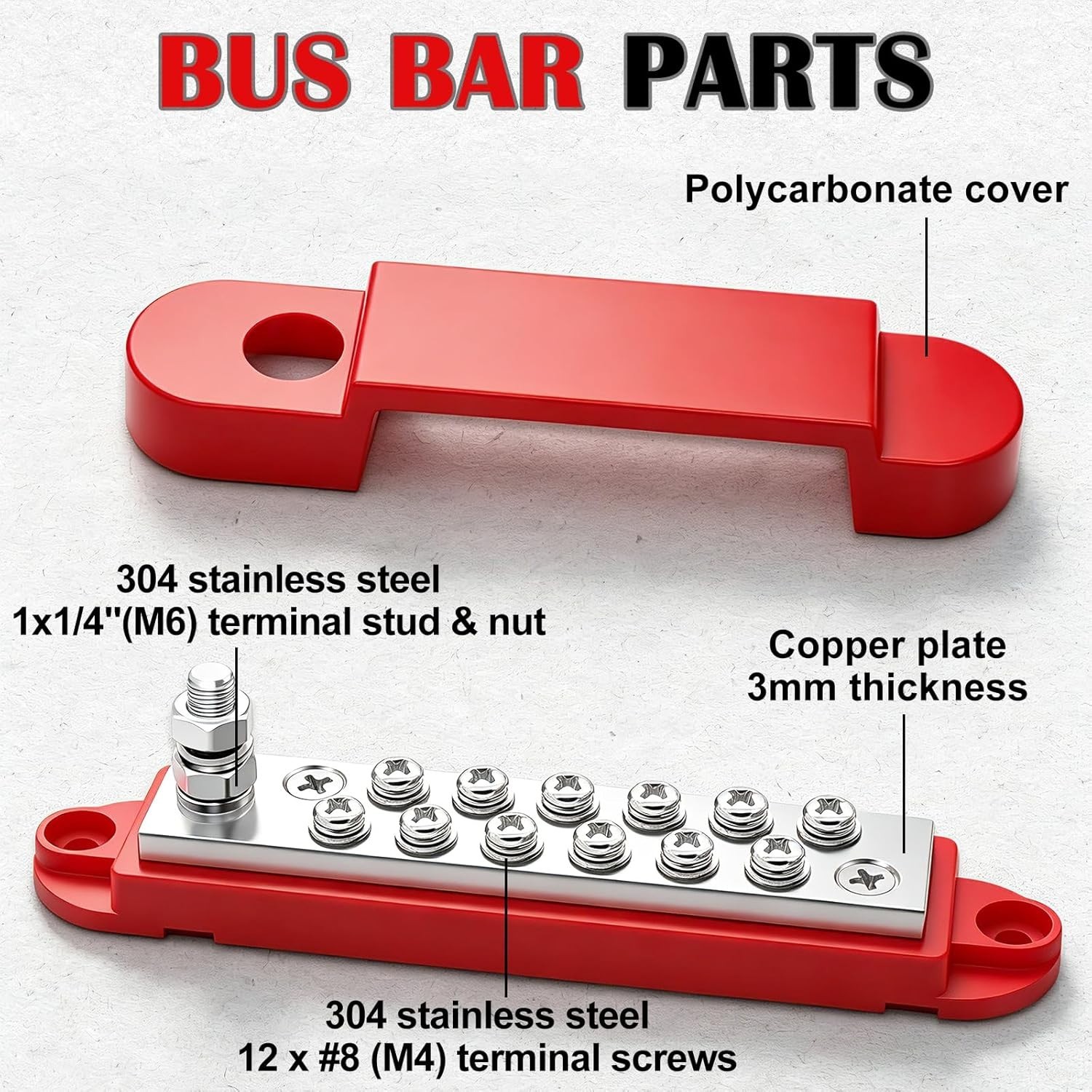 Marine Bus Bar 12V 150A 1/4″ Stud Power Distribution Block, 12 Volt DC Batter…